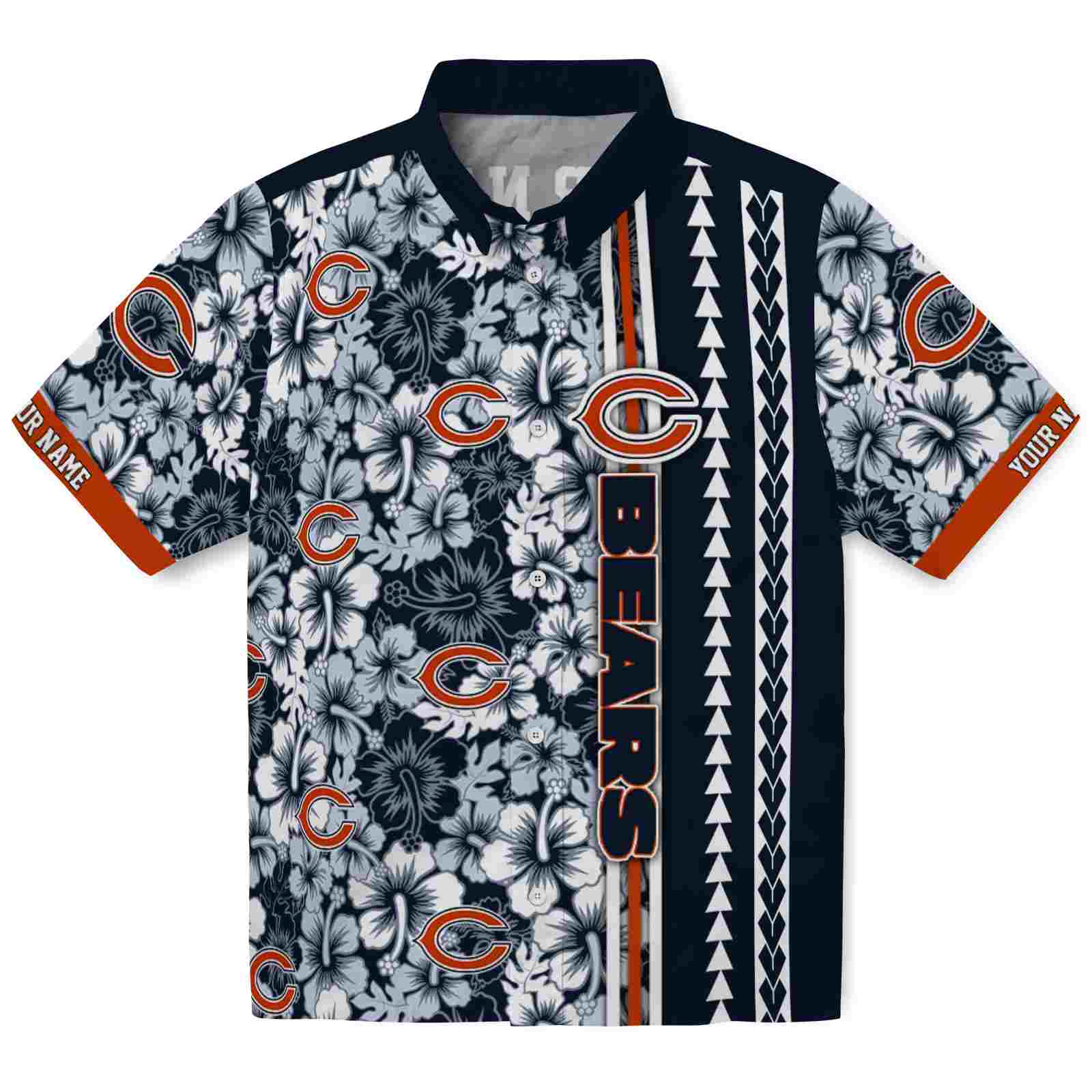 Keptsake Customized Chicago Bears Hibiscus Arrows Blue White Premium Hawaiian Shirt