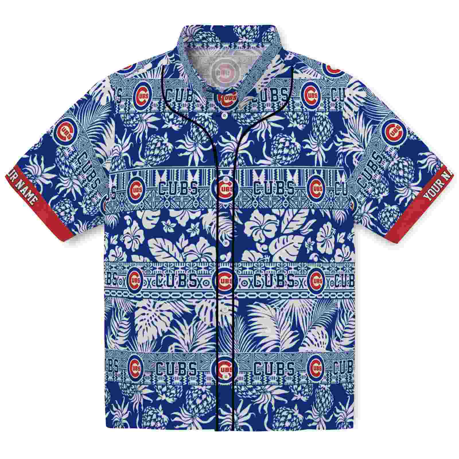 Keptsake Customized Chicago Cubs Tribal Stripes Blue White Premium Hawaiian Shirt