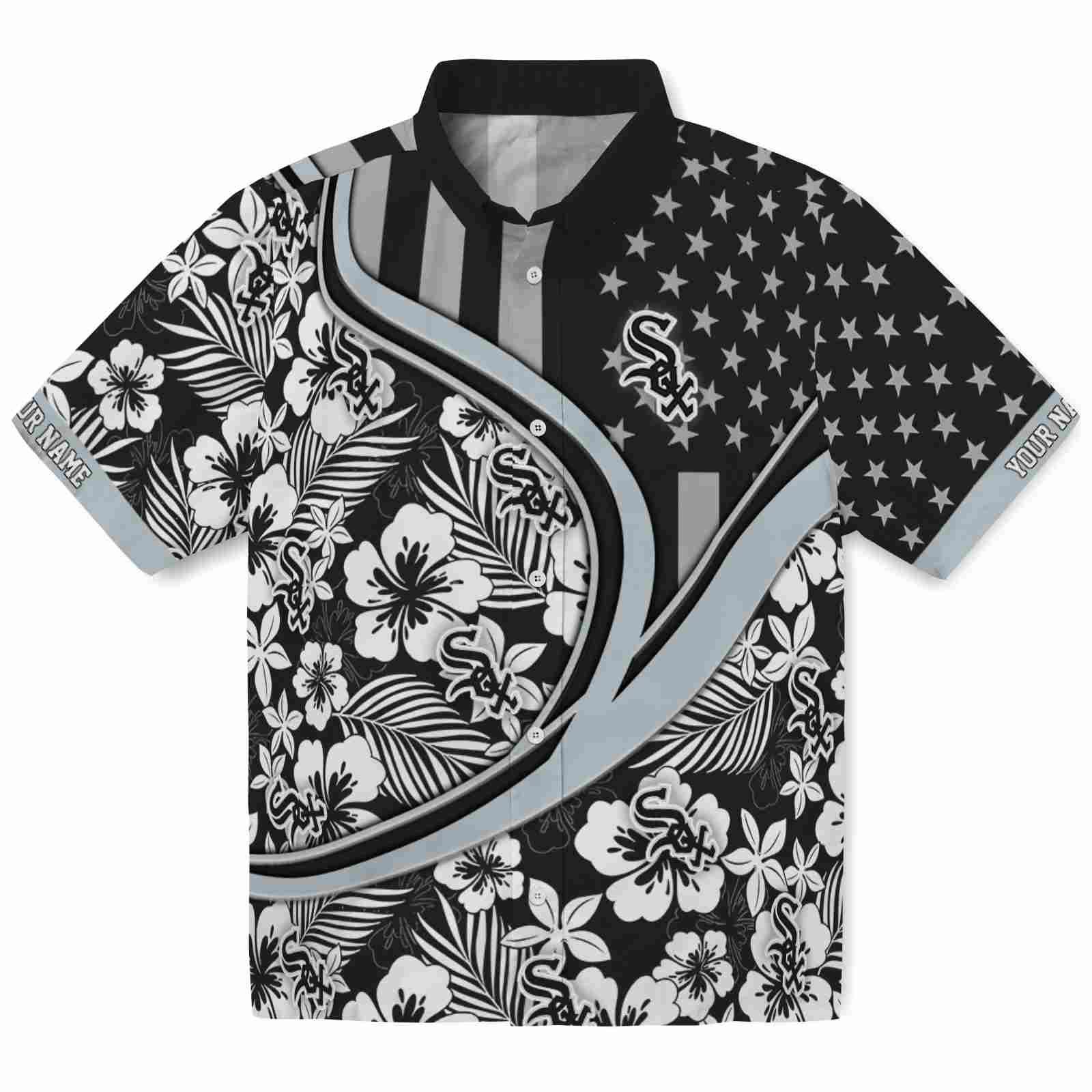 Keptsake Customized Chicago White Sox Floral Wave Black White Premium Hawaiian Shirt