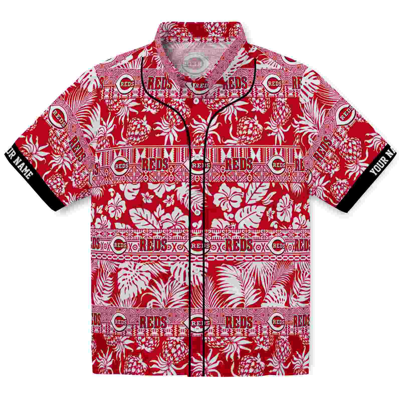 Keptsake Customized Cincinnati Reds Tribal Stripes Red White Premium Hawaiian Shirt