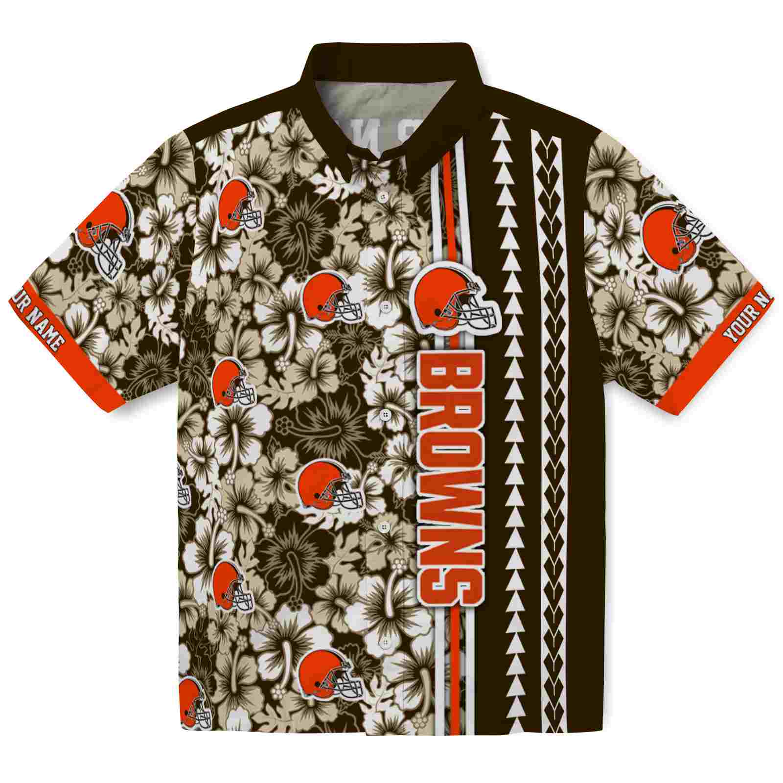 Keptsake Customized Cleveland Browns Hibiscus Arrows Brown White Premium Hawaiian Shirt