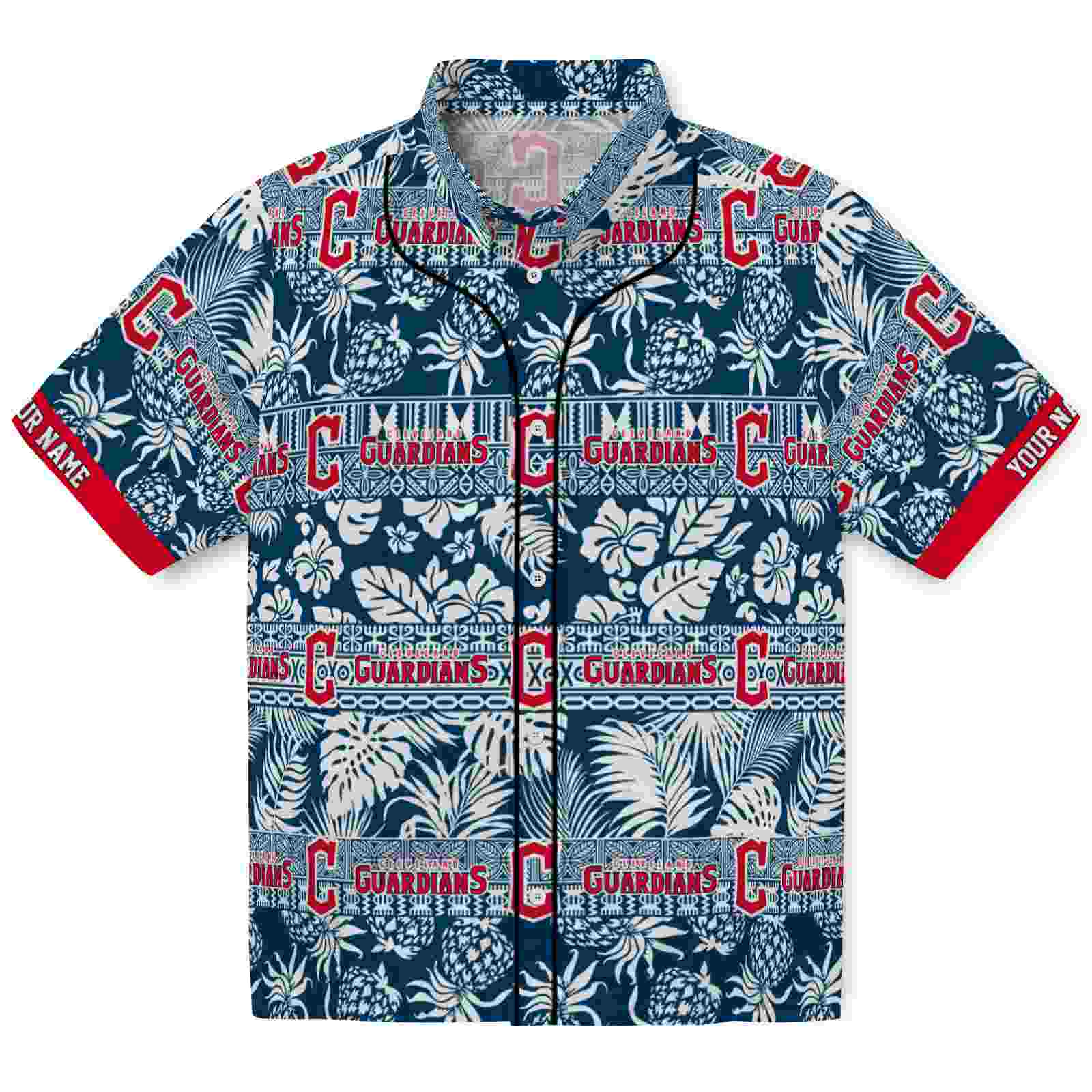 Keptsake Customized Cleveland Guardians Tribal Stripes Navy Blue White Premium Hawaiian Shirt