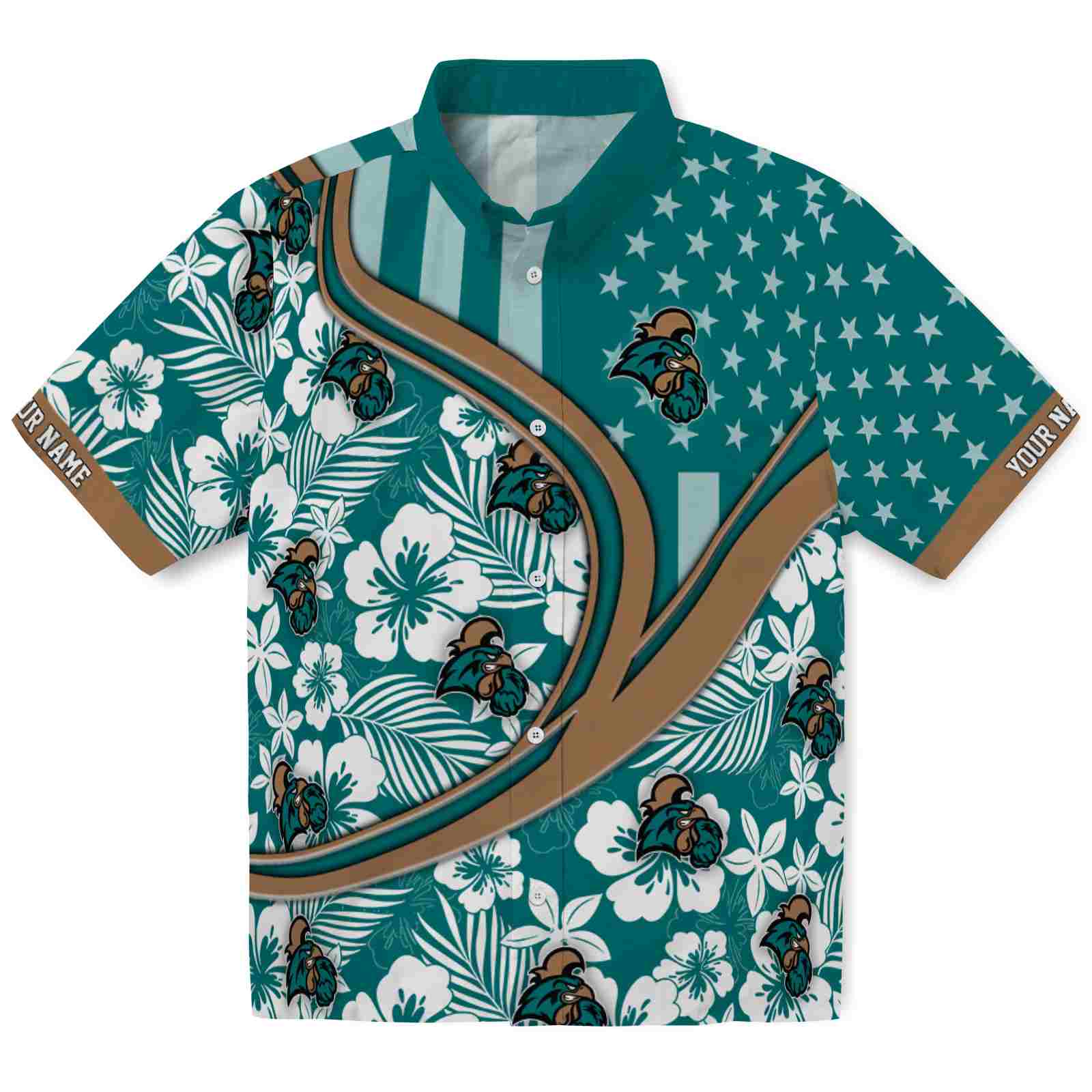 Keptsake Customized Coastal Carolina Chanticleers Floral Wave Green White Premium Hawaiian Shirt