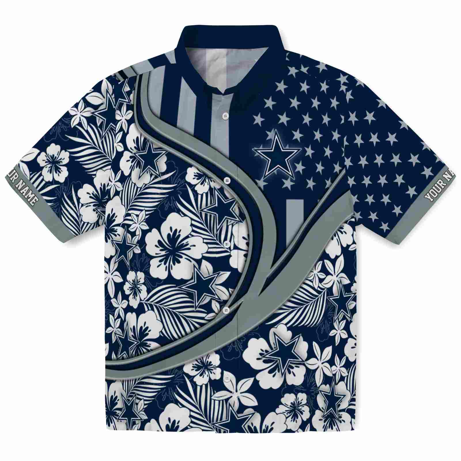 Keptsake Customized Dallas Cowboys Floral Wave Blue White Premium Hawaiian Shirt