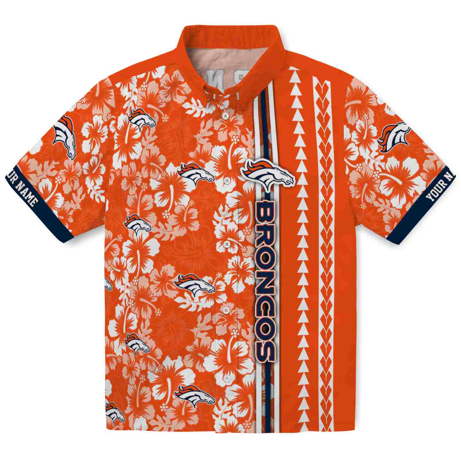 Keptsake Customized Denver Broncos Hibiscus Arrows Orange White Premium Hawaiian Shirt