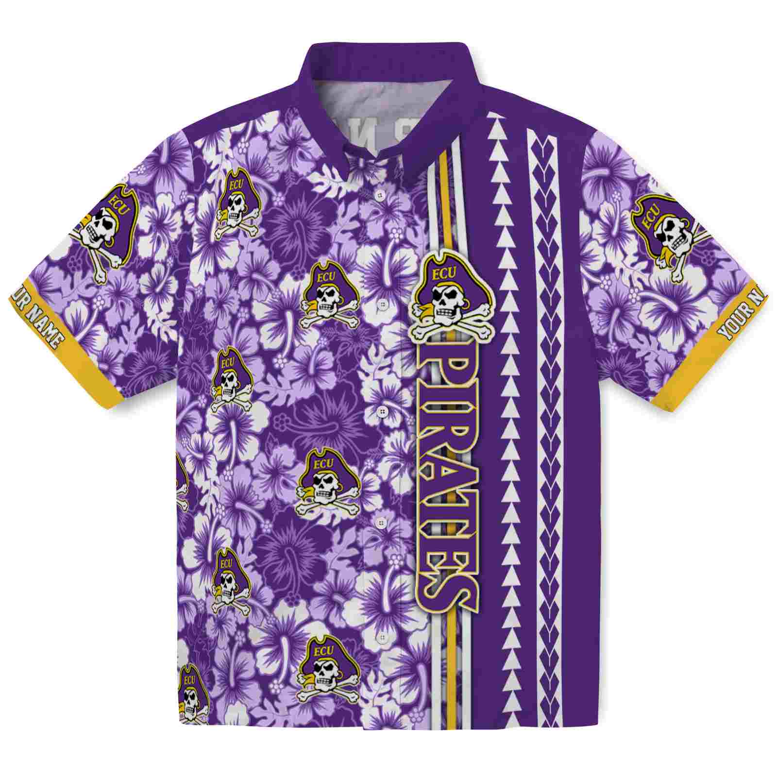 Keptsake Customized East Carolina Pirates Hibiscus Arrows Purple White Premium Hawaiian Shirt