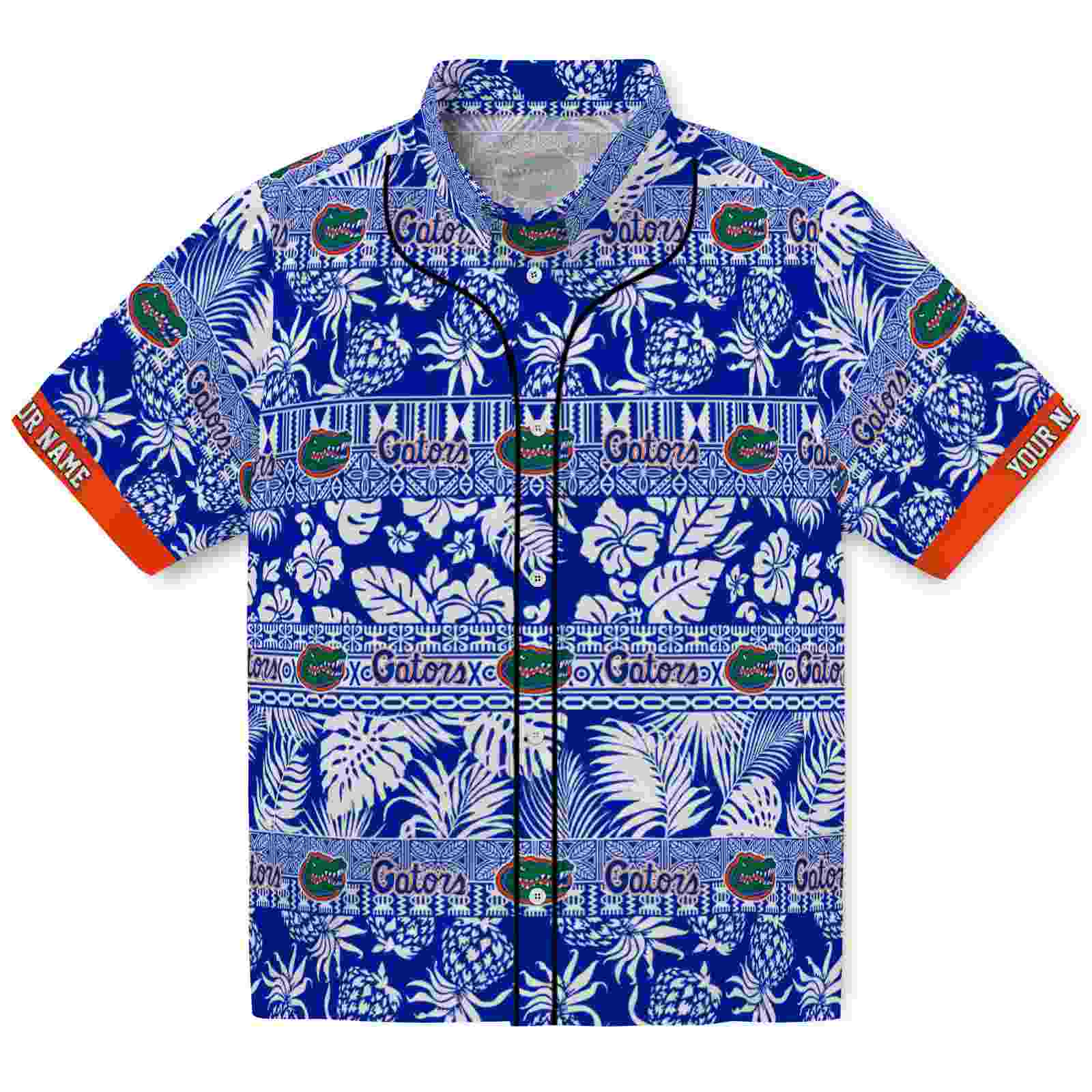 Keptsake Customized Florida Gators Tribal Stripes Blue White Premium Hawaiian Shirt
