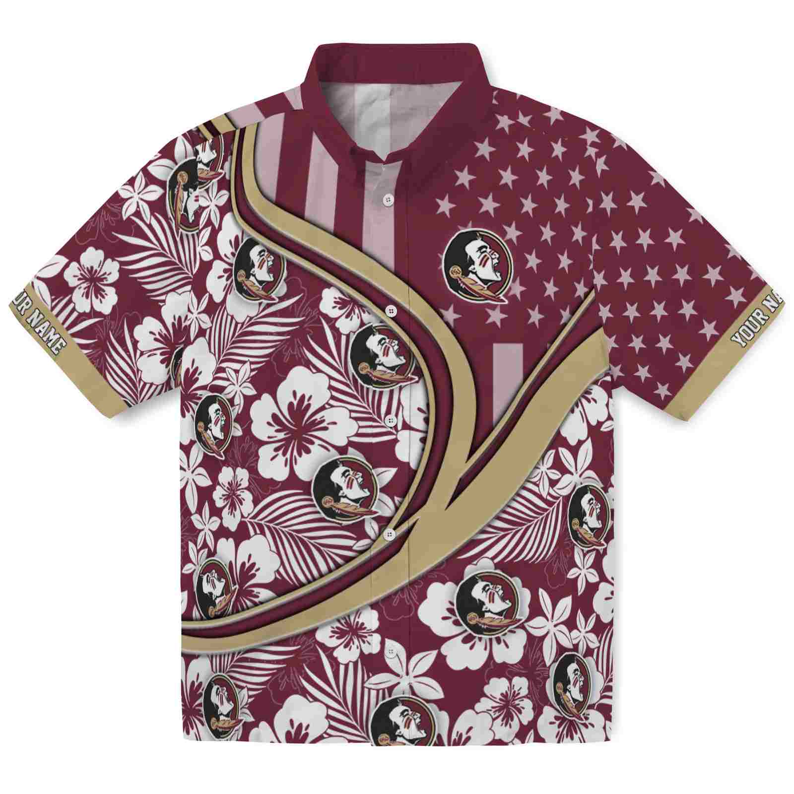 Keptsake Customized Florida State Seminoles Floral Wave Garnet White Premium Hawaiian Shirt