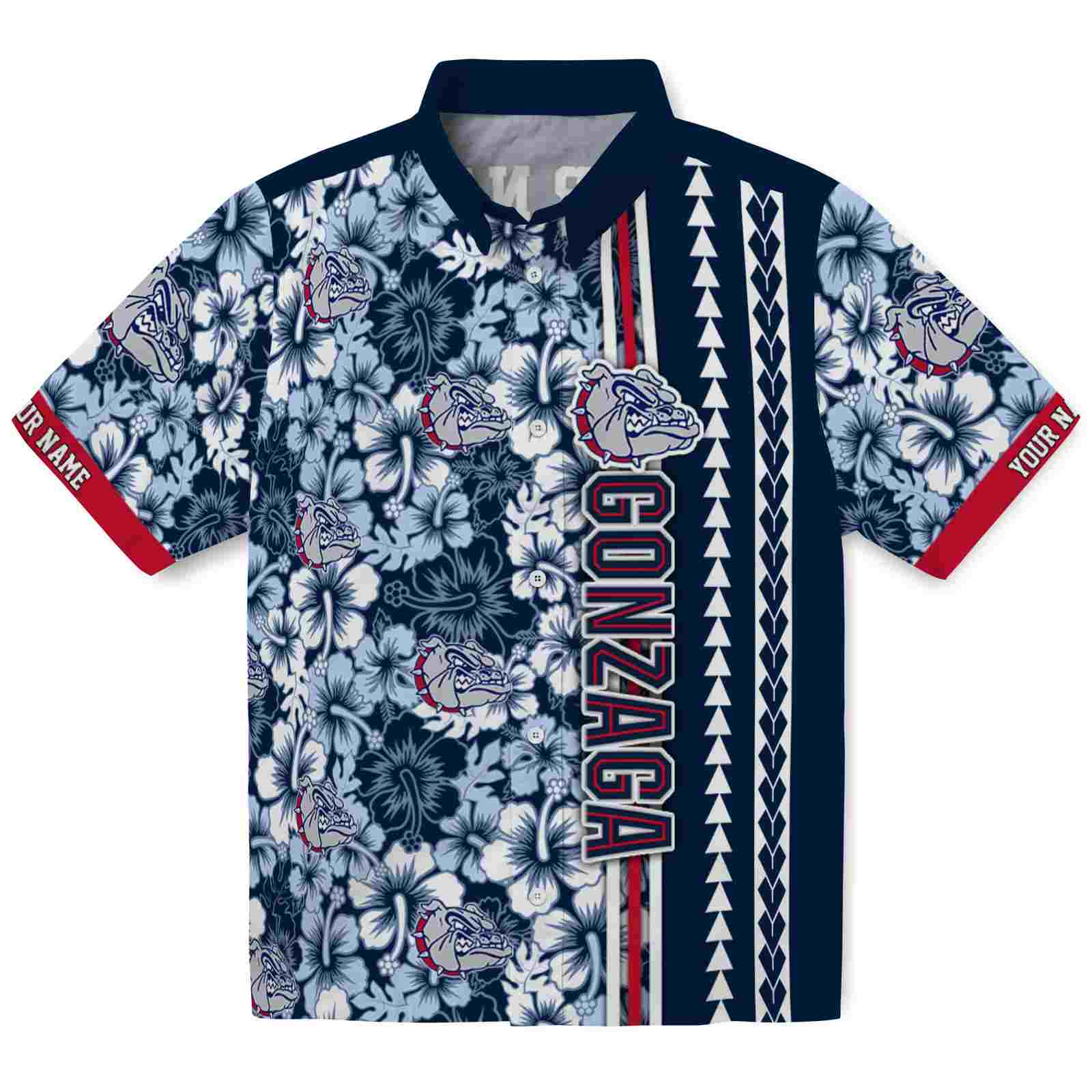 Keptsake Customized Gonzaga Bulldogs Hibiscus Arrows Blue White Premium Hawaiian Shirt