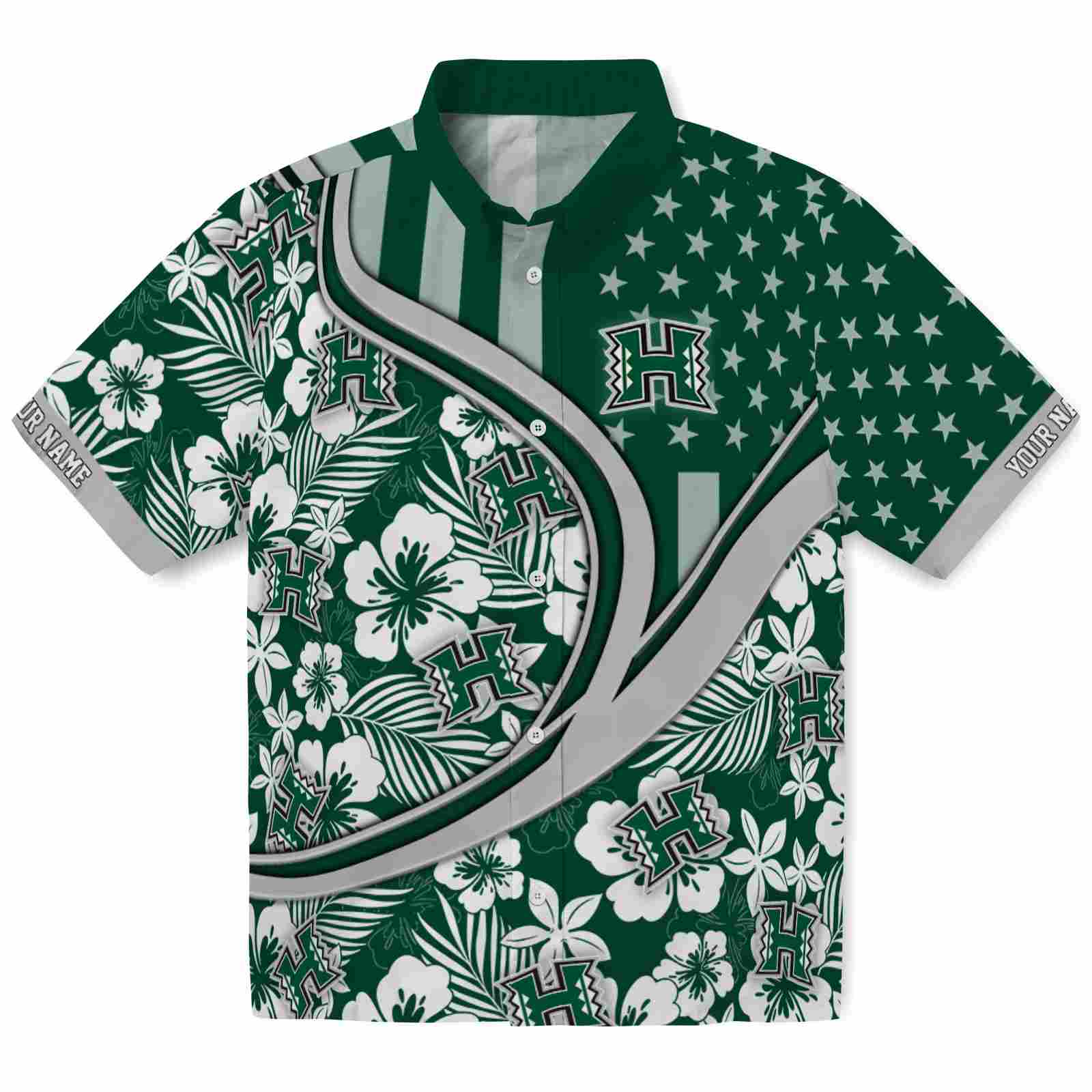 Keptsake Customized Hawaii Rainbow Warriors Floral Wave Green White Premium Hawaiian Shirt