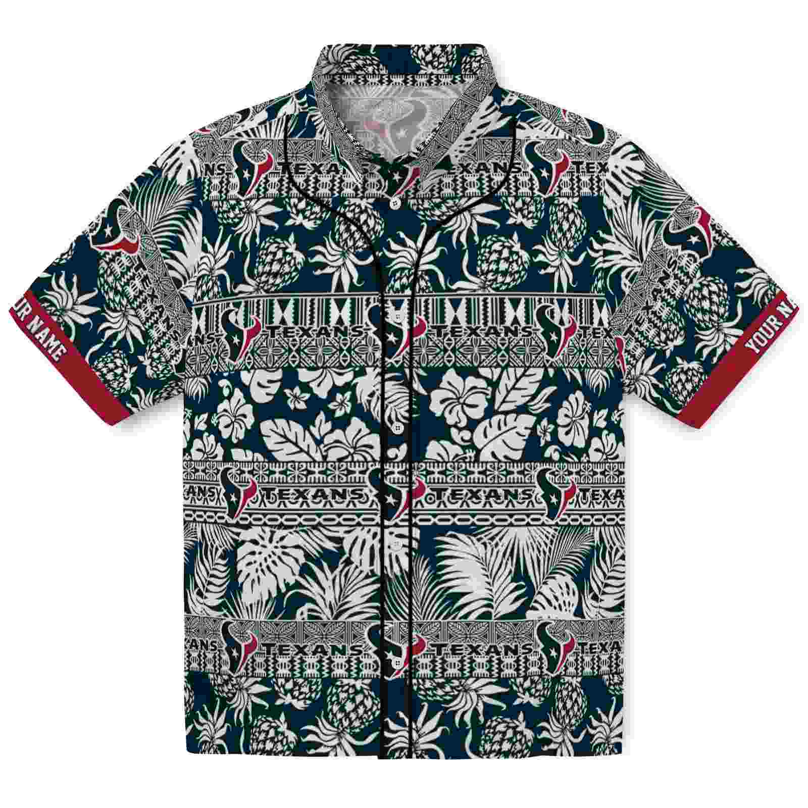 Keptsake Customized Houston Texans Tribal Stripes Blue White Premium Hawaiian Shirt