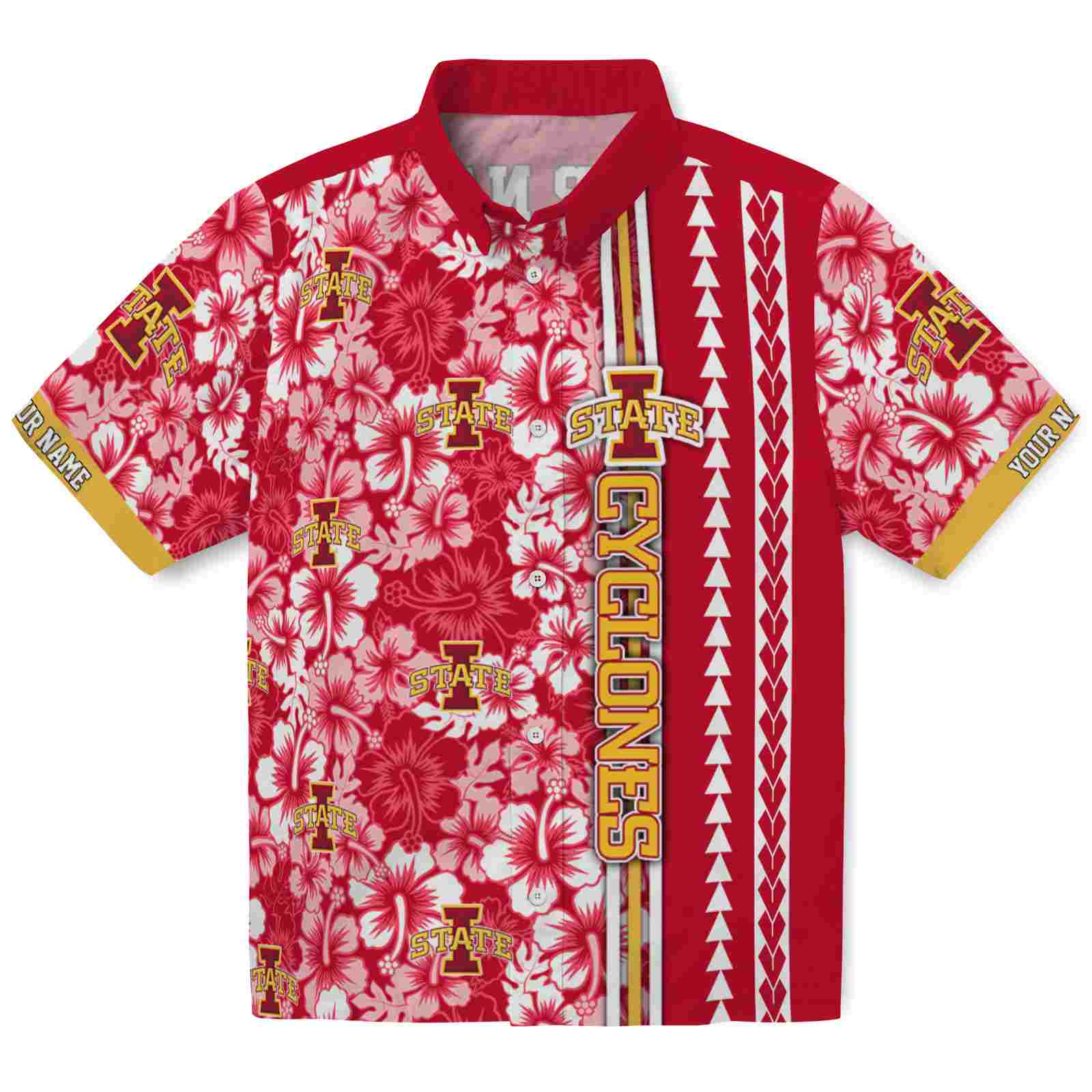 Keptsake Customized Iowa State Cyclones Hibiscus Arrows Red White Premium Hawaiian Shirt