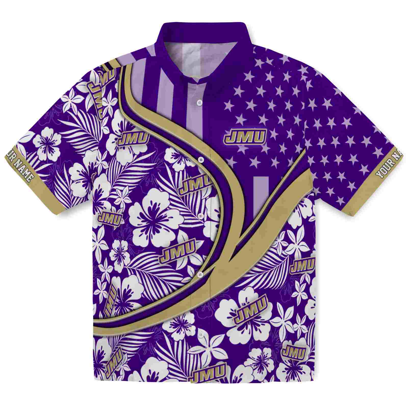 Keptsake Customized James Madison Dukes Floral Wave Purple White Premium Hawaiian Shirt