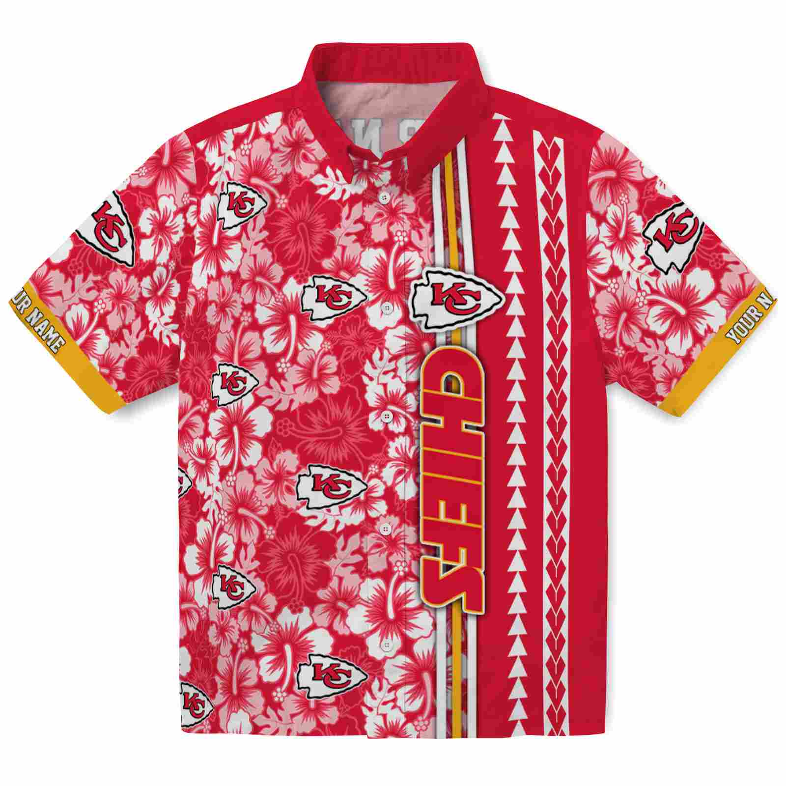 Keptsake Customized Kansas City Chiefs Hibiscus Arrows Red White Premium Hawaiian Shirt