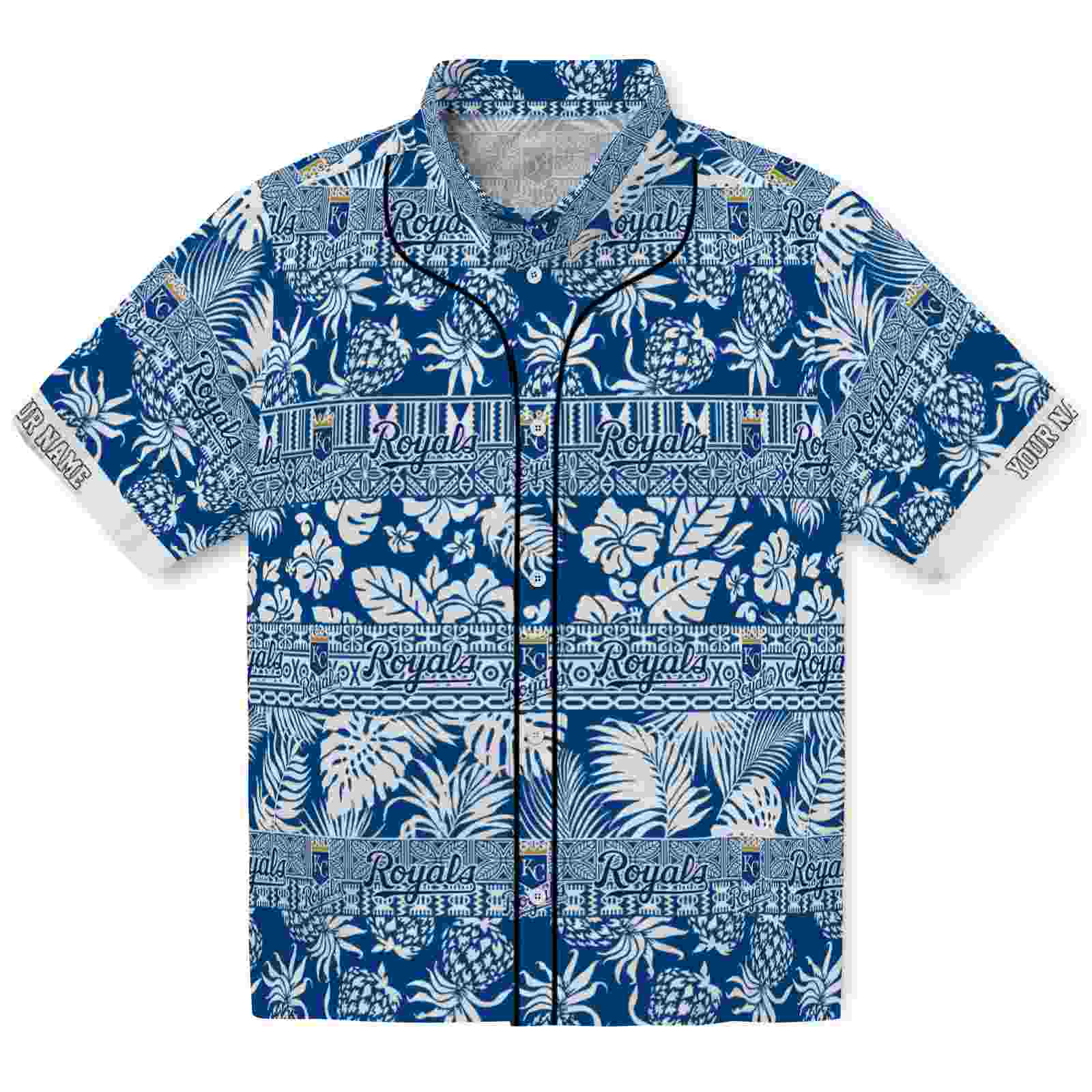 Keptsake Customized Kansas City Royals Tribal Stripes Royal Blue White Premium Hawaiian Shirt