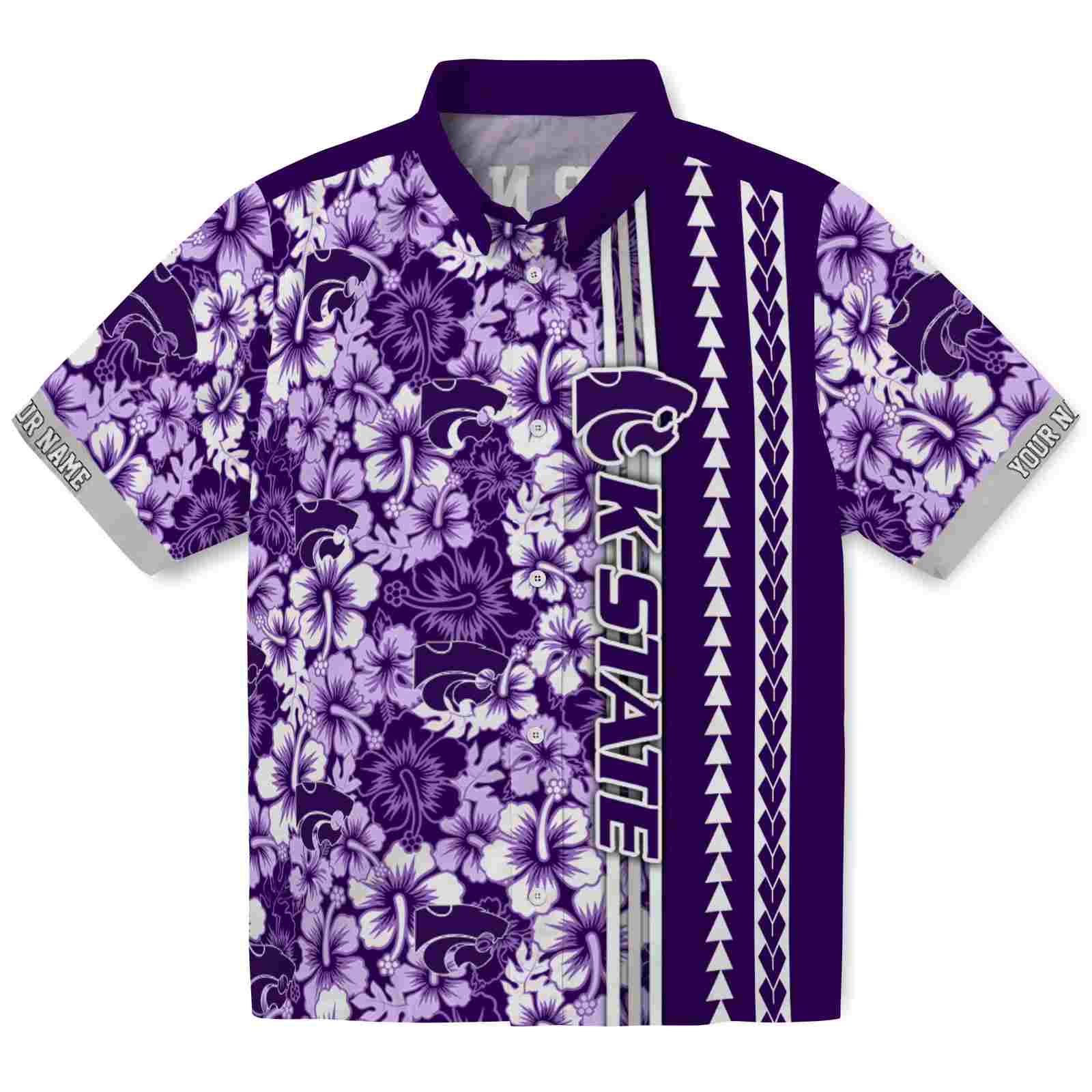 Keptsake Customized Kansas State Wildcats Hibiscus Arrows Purple White Premium Hawaiian Shirt