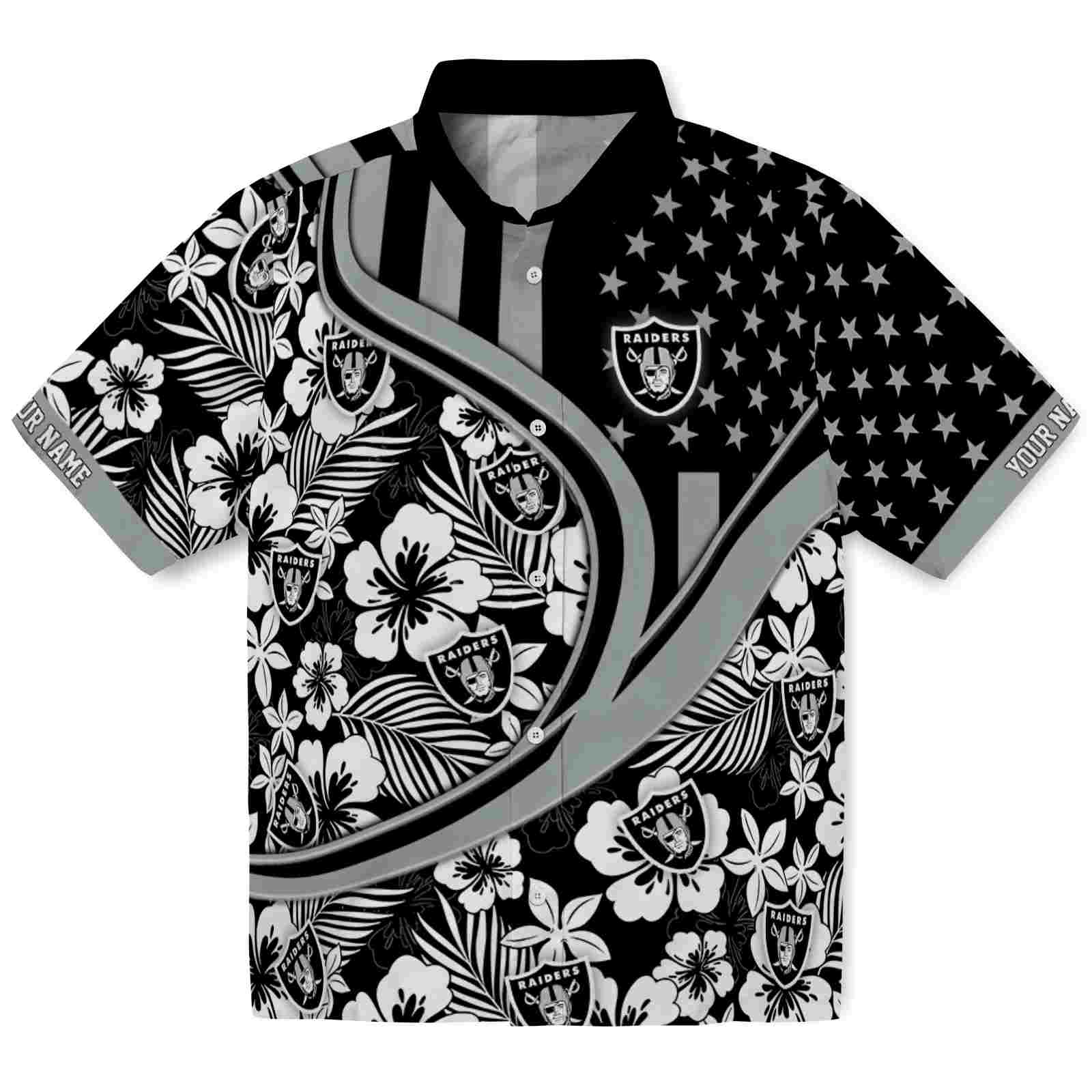 Keptsake Customized Las Vegas Raiders Floral Wave Black White Premium Hawaiian Shirt