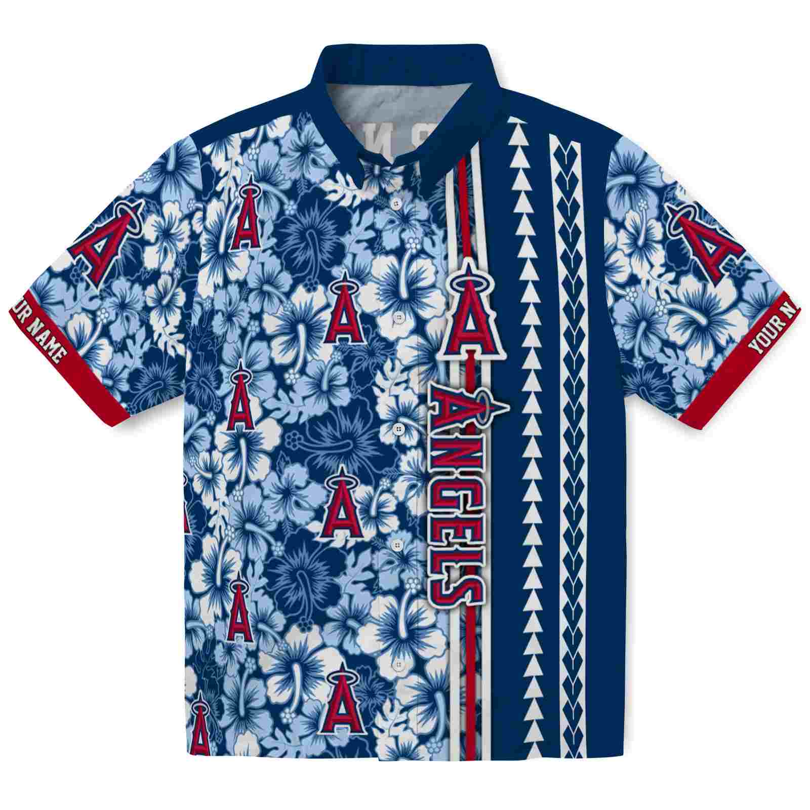 Keptsake Customized Los Angeles Angels Hibiscus Arrows Blue White Premium Hawaiian Shirt