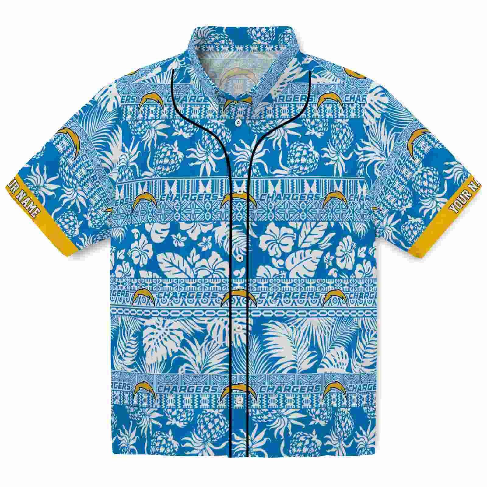 Keptsake Customized Los Angeles Chargers Tribal Stripes Blue White Premium Hawaiian Shirt