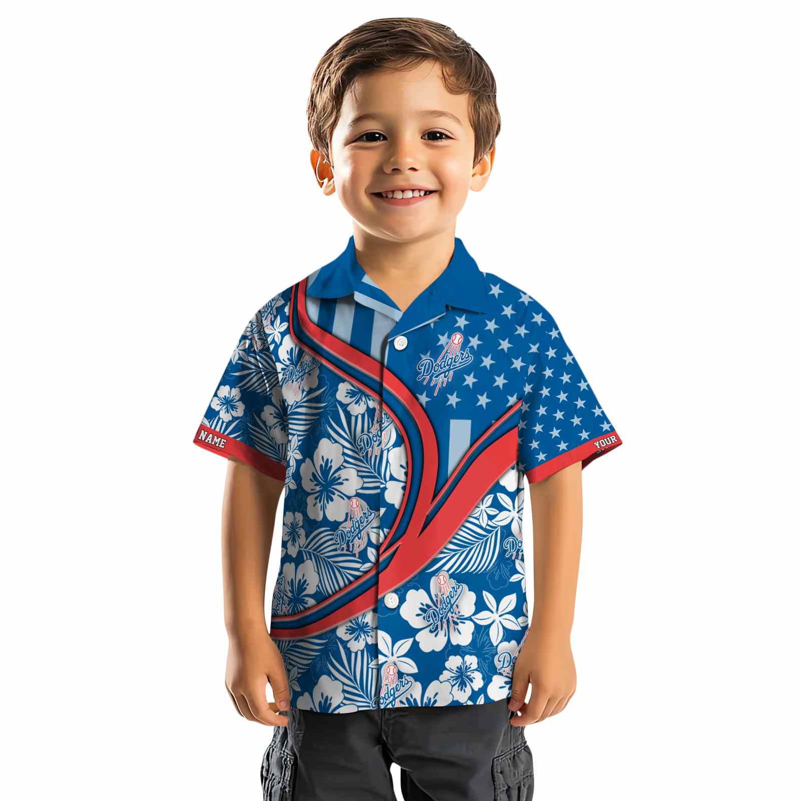 Keptsake Customized Los Angeles Dodgers Floral Wave Blue White Premium Hawaiian Shirt - Image 7