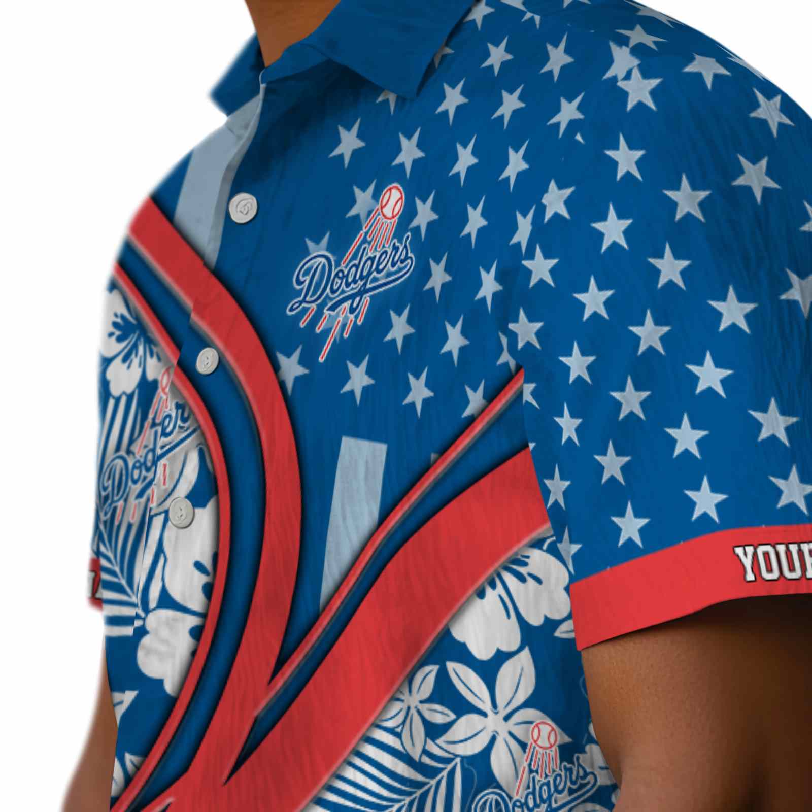 Keptsake Customized Los Angeles Dodgers Floral Wave Blue White Premium Hawaiian Shirt - Image 8