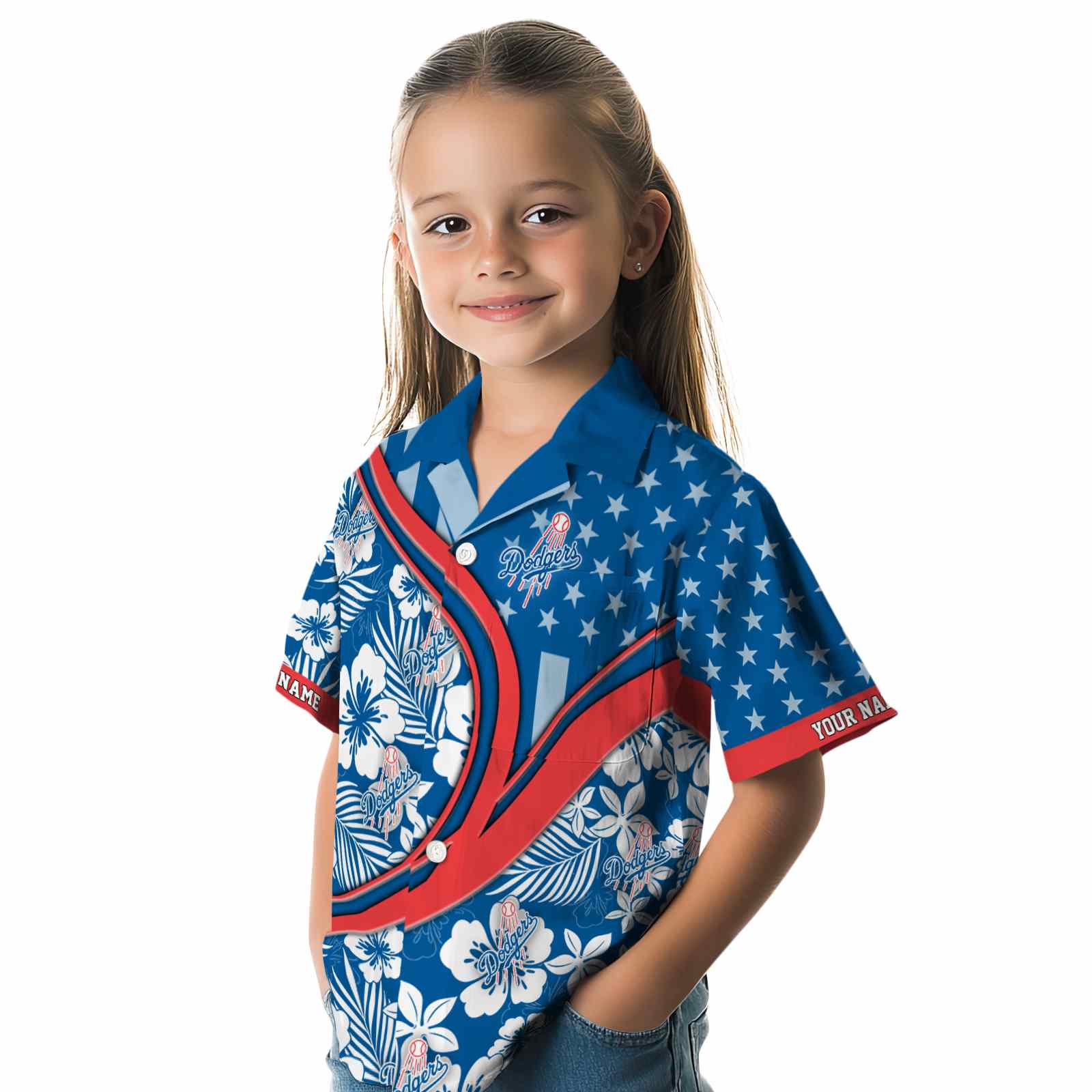 Keptsake Customized Los Angeles Dodgers Floral Wave Blue White Premium Hawaiian Shirt - Image 6