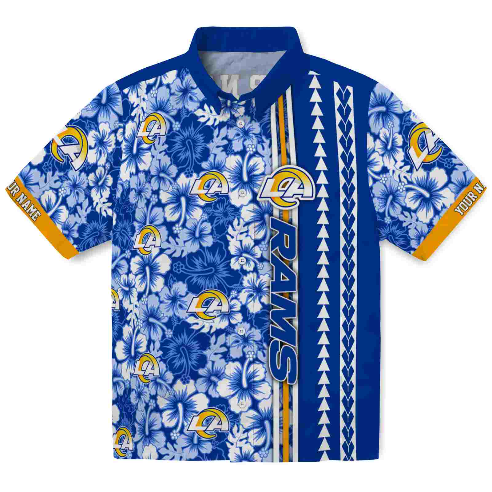 Keptsake Customized Los Angeles Rams Hibiscus Arrows Blue White Premium Hawaiian Shirt