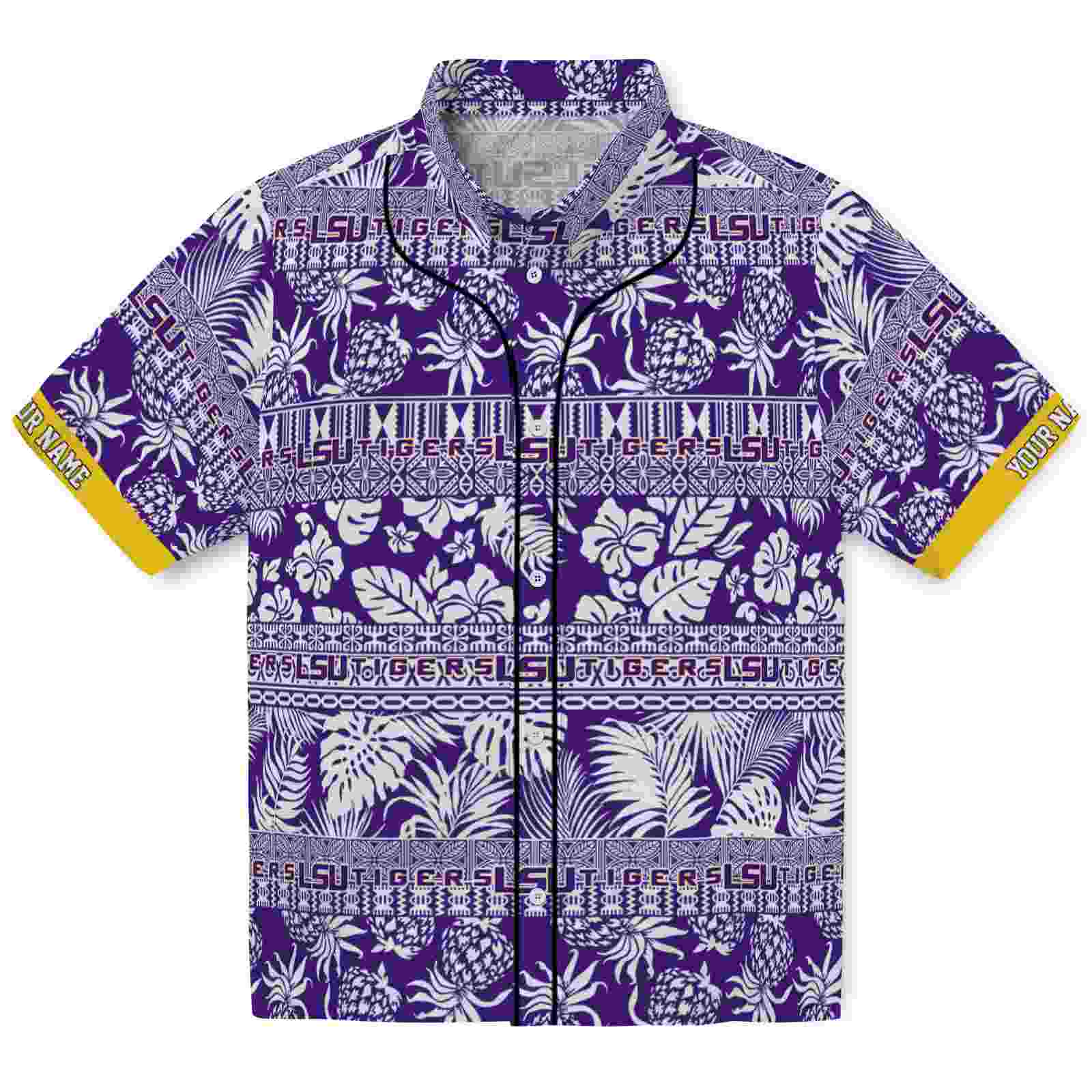 Keptsake Customized LSU Tigers Tribal Stripes Purple White Premium Hawaiian Shirt
