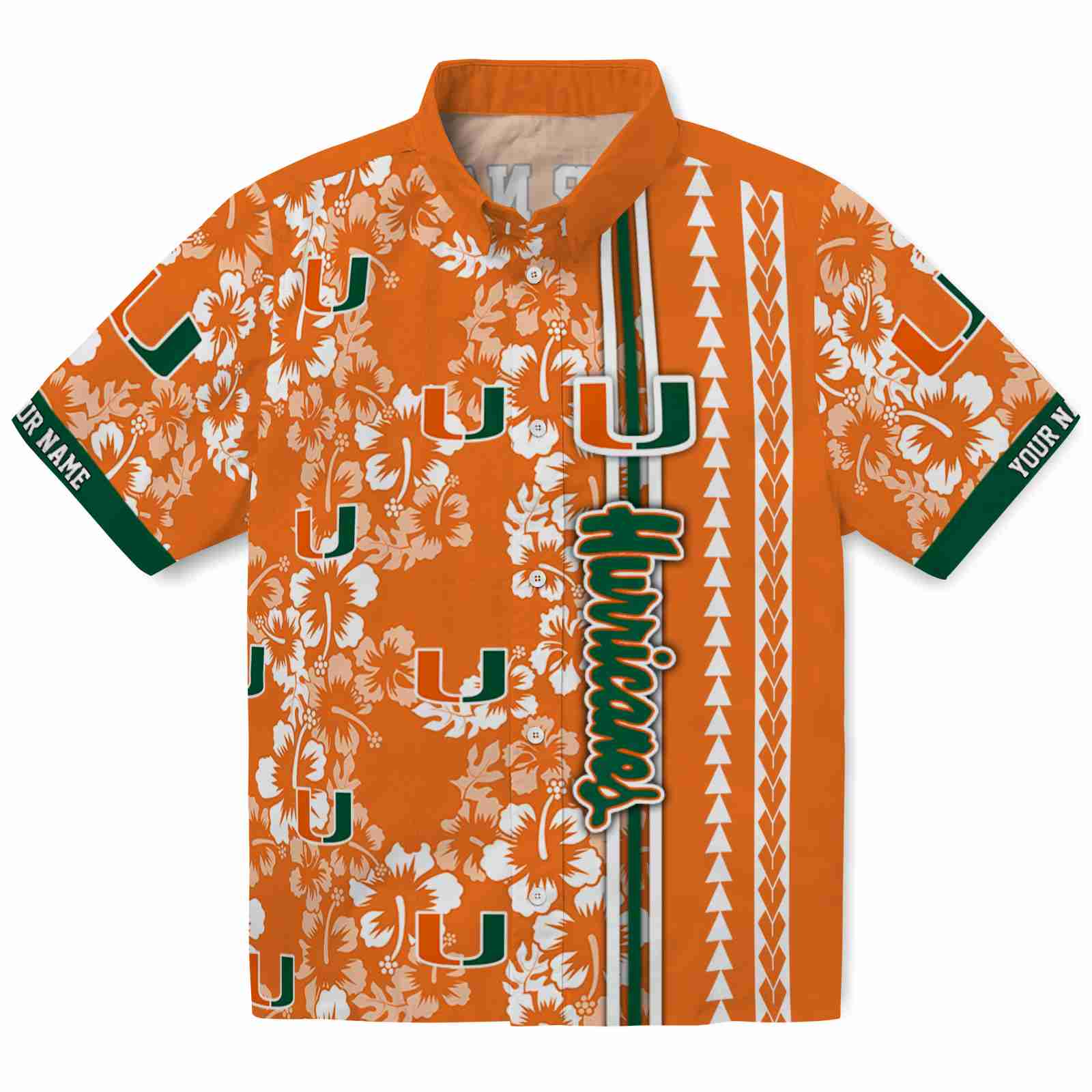 Keptsake Customized Miami Hurricanes Hibiscus Arrows Orange White Premium Hawaiian Shirt