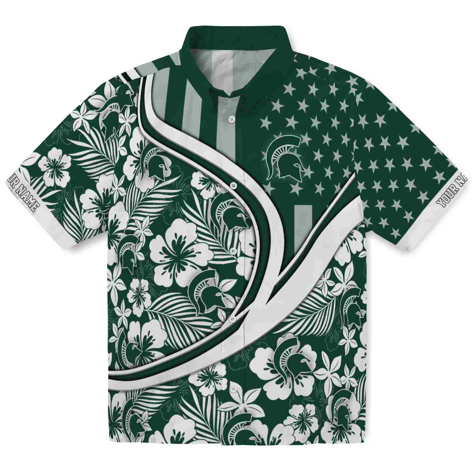 Keptsake Customized Michigan State Spartans Floral Wave Green White Premium Hawaiian Shirt