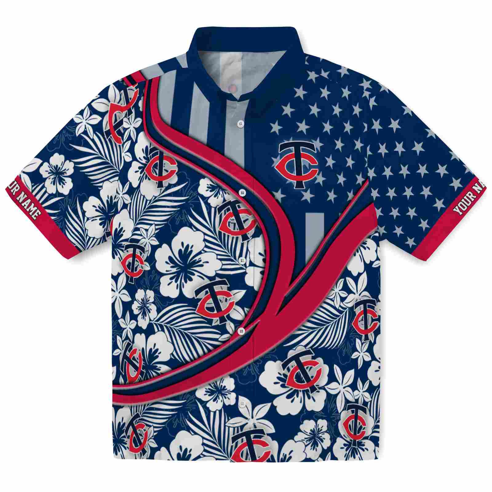 Keptsake Customized Minnesota Twins Floral Wave Navy White Premium Hawaiian Shirt