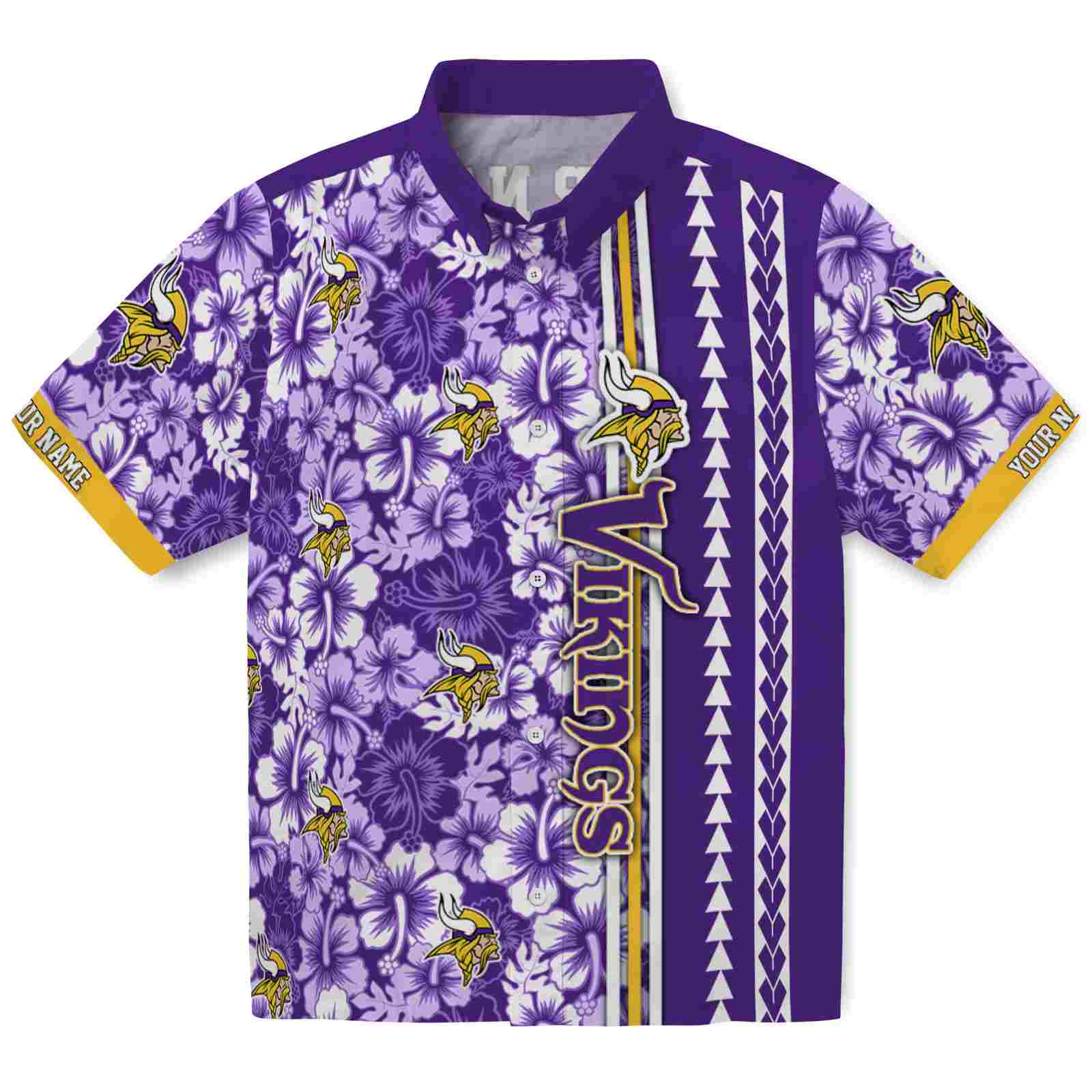 Keptsake Customized Minnesota Vikings Hibiscus Arrows Purple White Premium Hawaiian Shirt