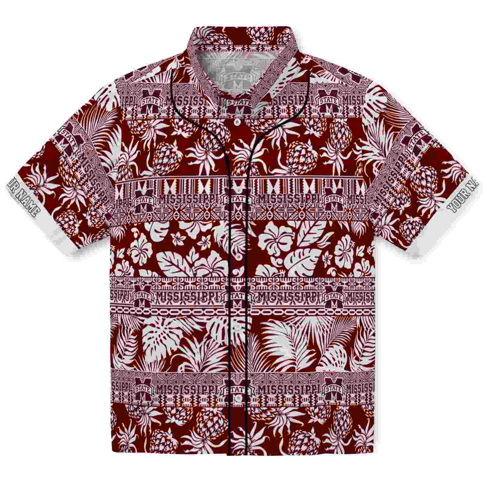 Keptsake Customized Mississippi State Bulldogs Tribal Stripes Maroon White Premium Hawaiian Shirt