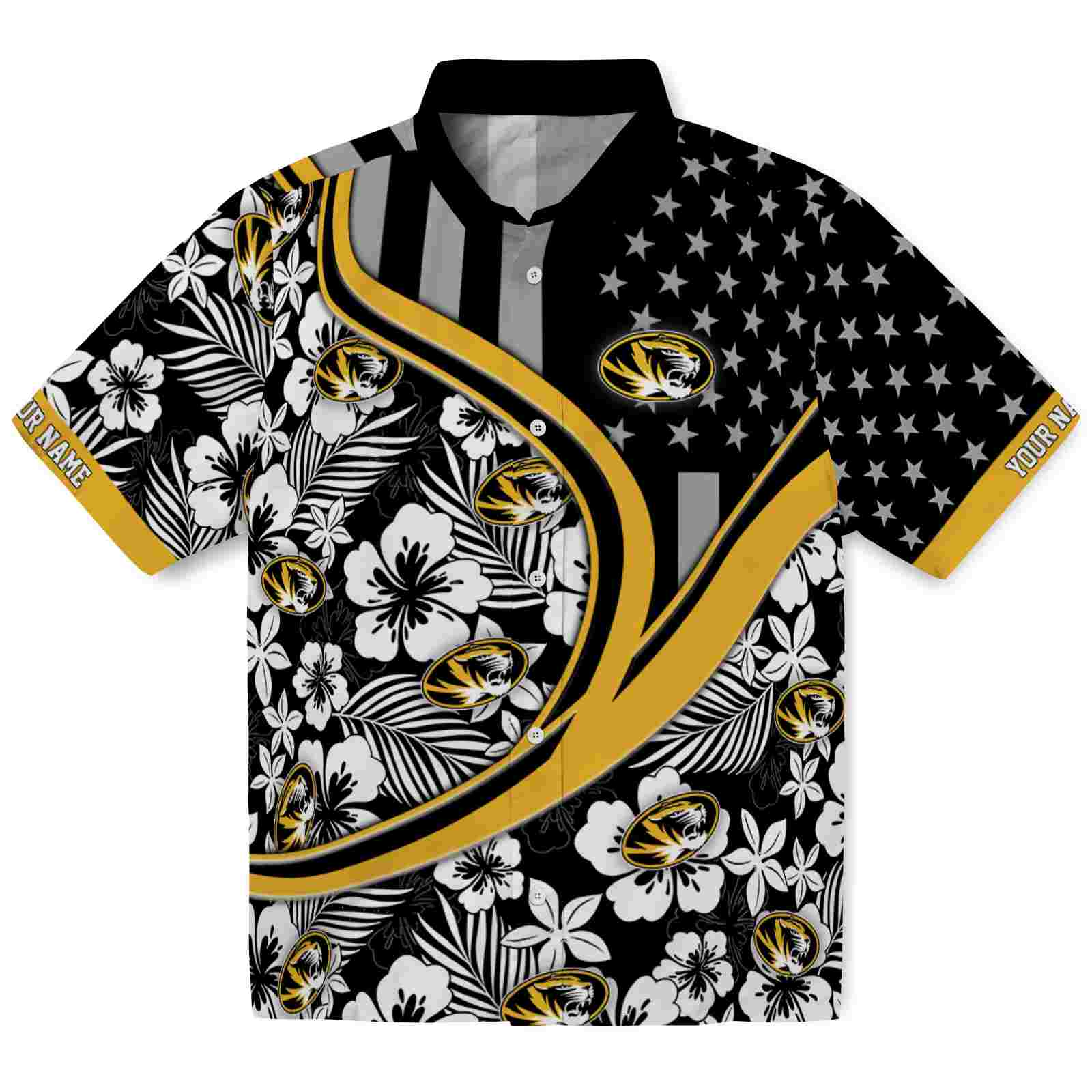 Keptsake Customized Missouri Tigers Floral Wave Black White Premium Hawaiian Shirt