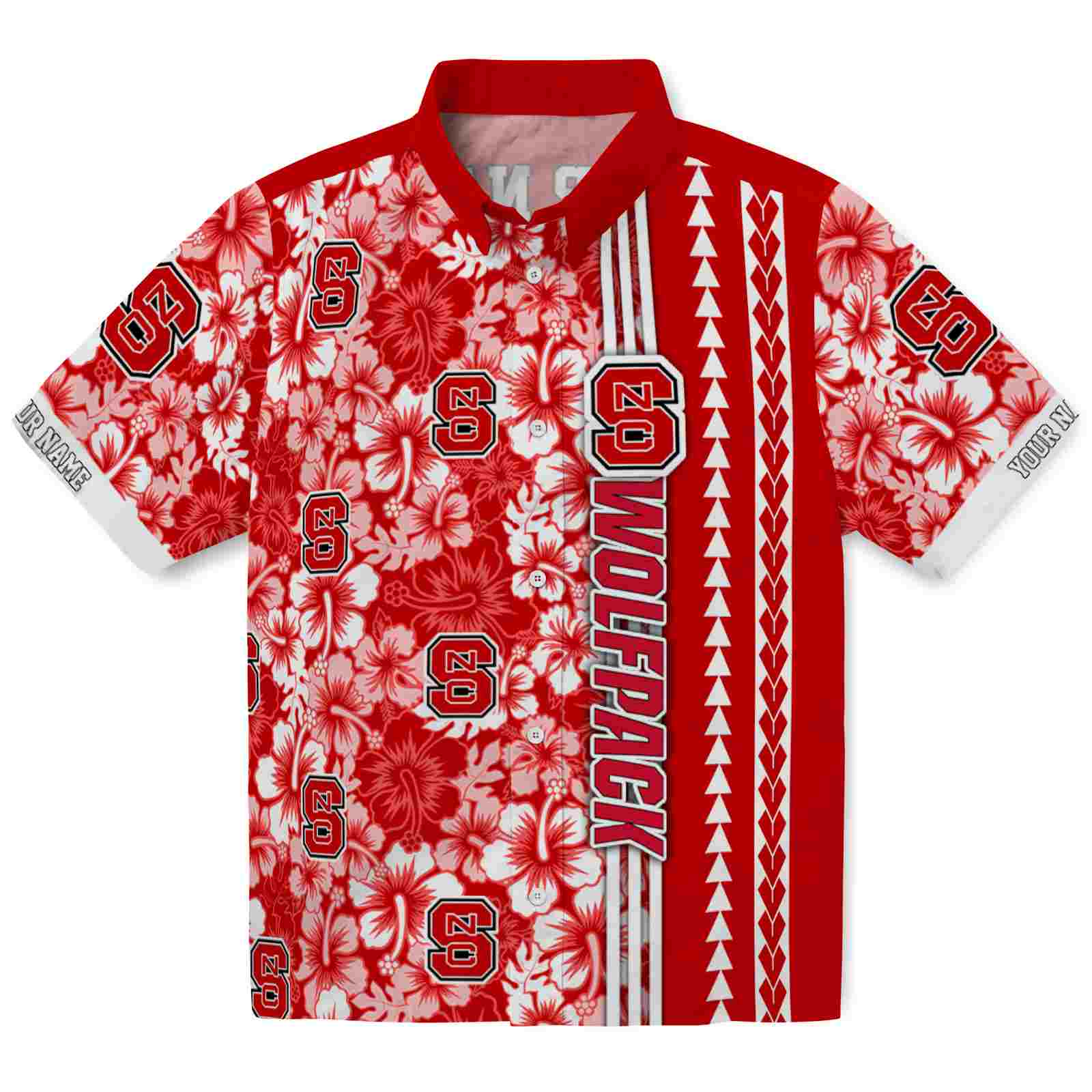 Keptsake Customized NC State Wolfpack Hibiscus Arrows Red White Premium Hawaiian Shirt