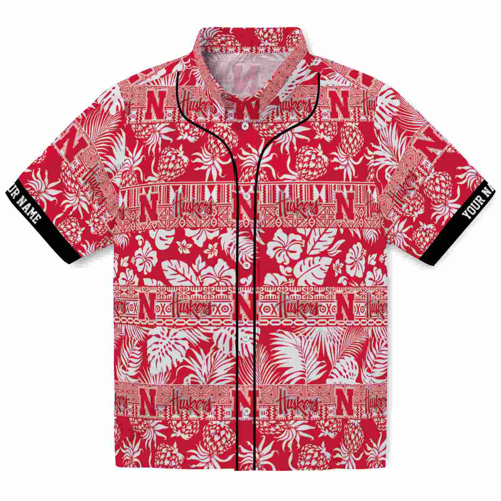 Keptsake Customized Nebraska Cornhuskers Tribal Stripes Red White Premium Hawaiian Shirt