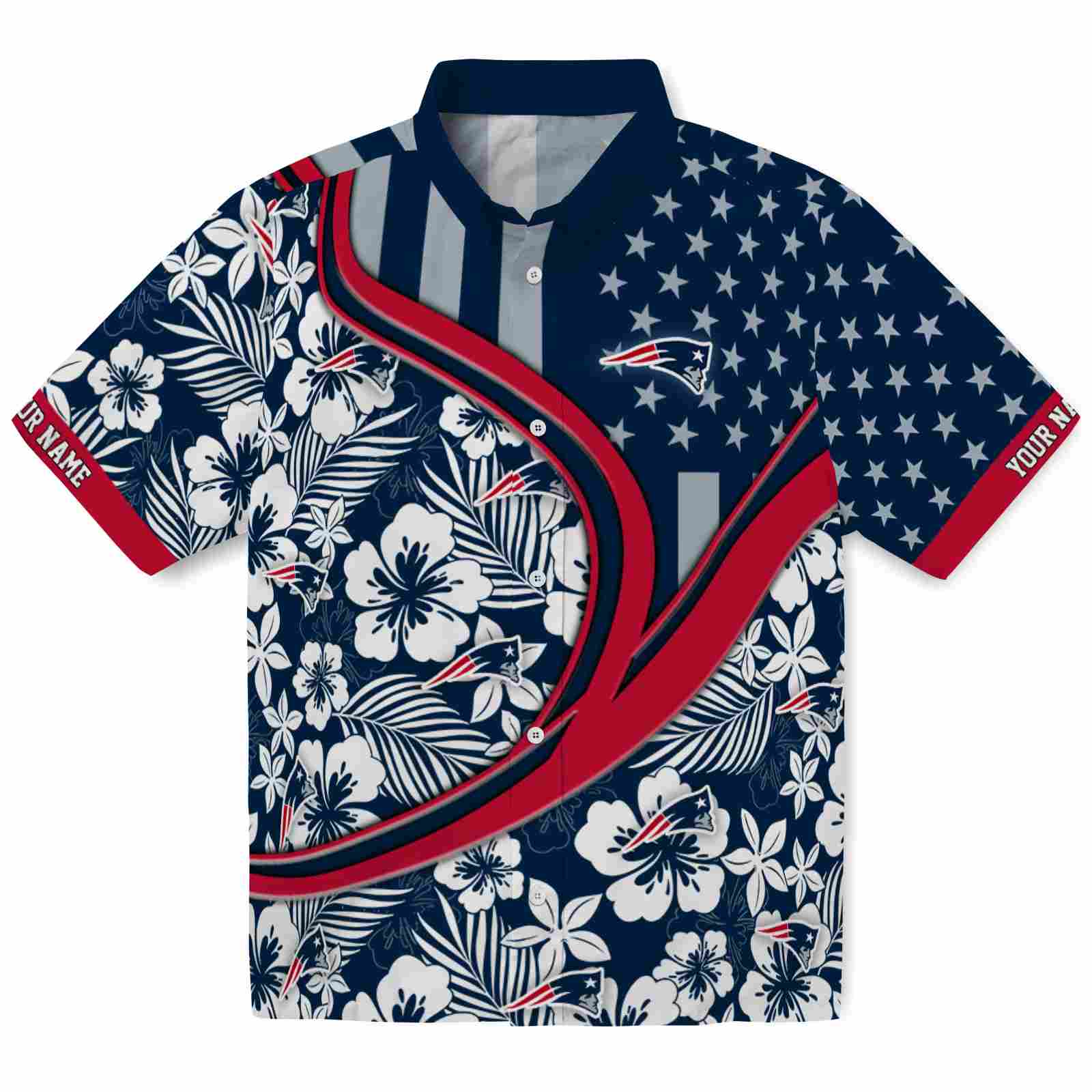 Keptsake Customized New England Patriots Floral Wave Blue White Premium Hawaiian Shirt