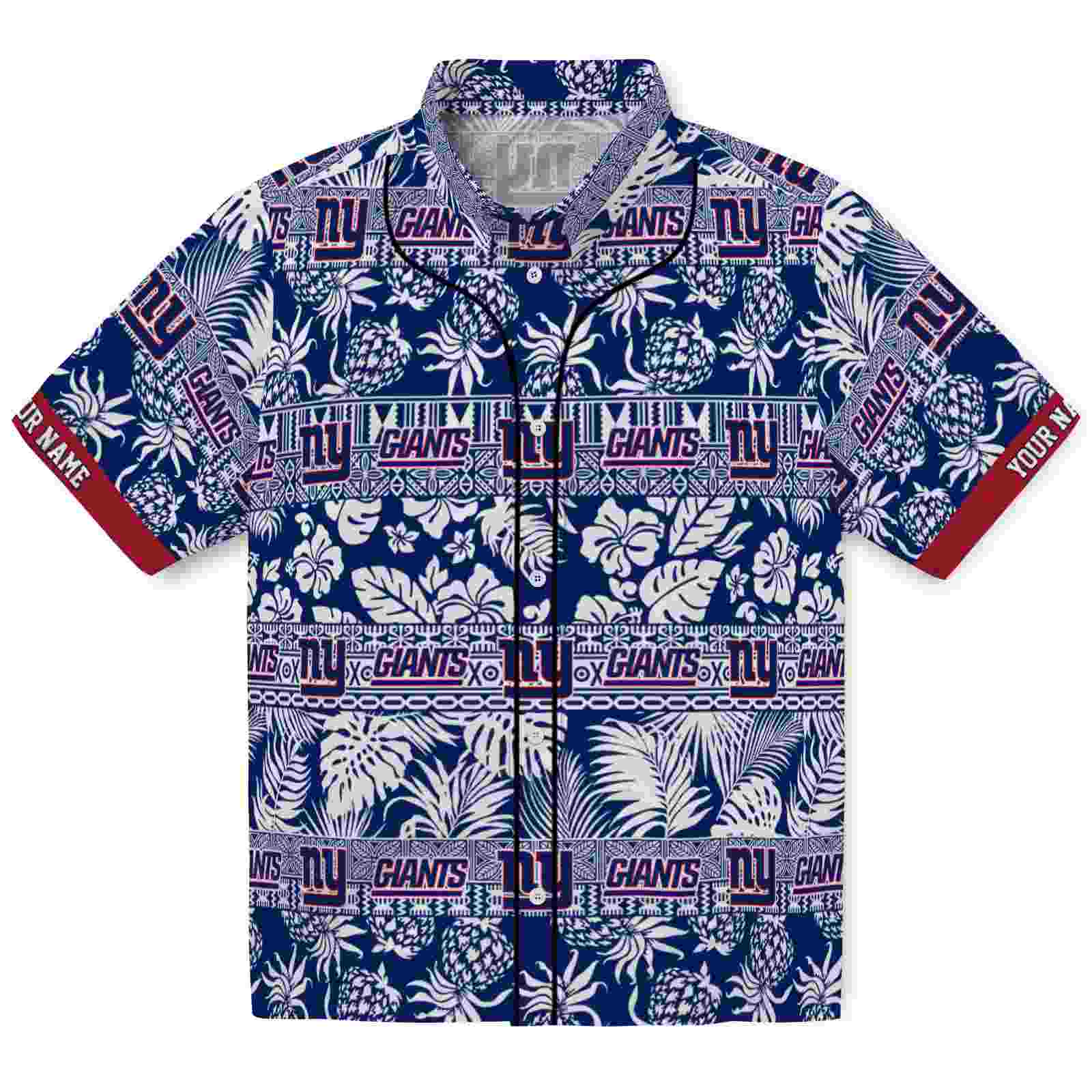 Keptsake Customized New York Giants Tribal Stripes Blue White Premium Hawaiian Shirt