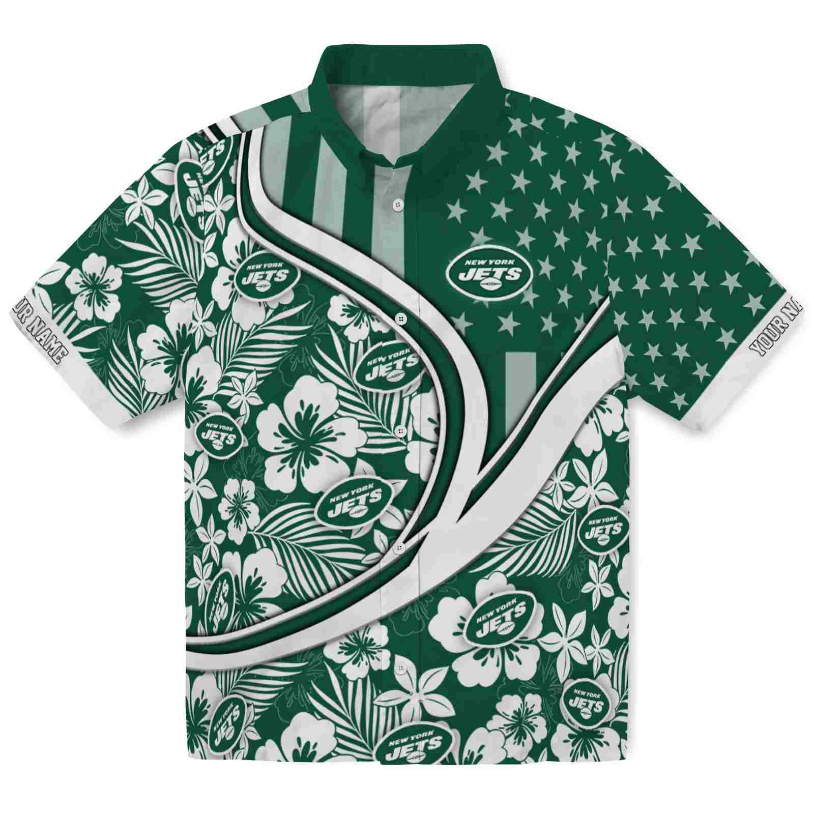 Keptsake Customized New York Jets Floral Wave Green White Premium Hawaiian Shirt