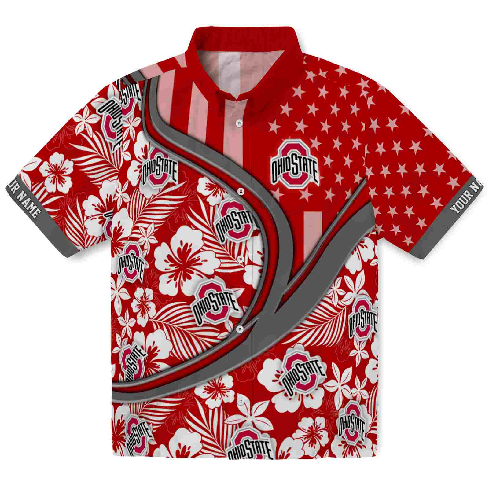 Keptsake Customized Ohio State Buckeyes Floral Wave Scarlet White Premium Hawaiian Shirt