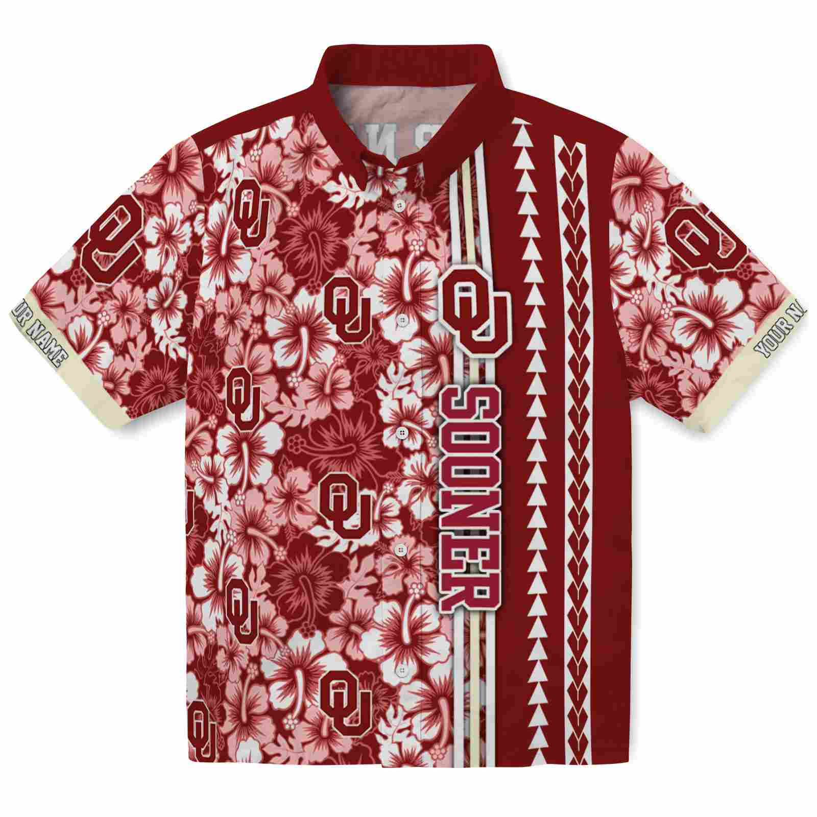 Keptsake Customized Oklahoma Sooners Hibiscus Arrows Crimson White Premium Hawaiian Shirt