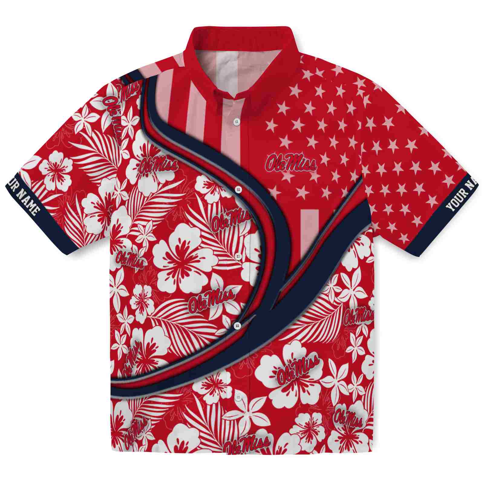 Keptsake Customized Ole Miss Rebels Floral Wave Red White Premium Hawaiian Shirt