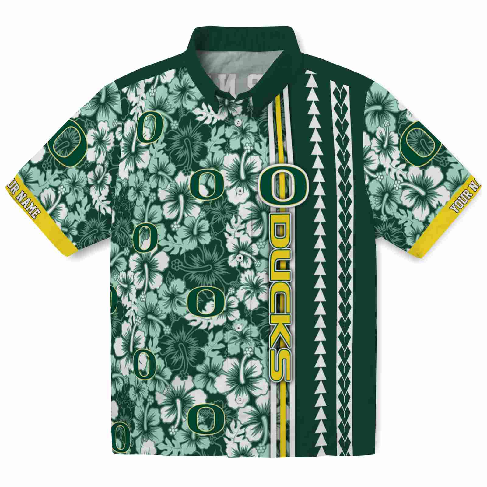 Keptsake Customized Oregon Ducks Hibiscus Arrows Green White Premium Hawaiian Shirt