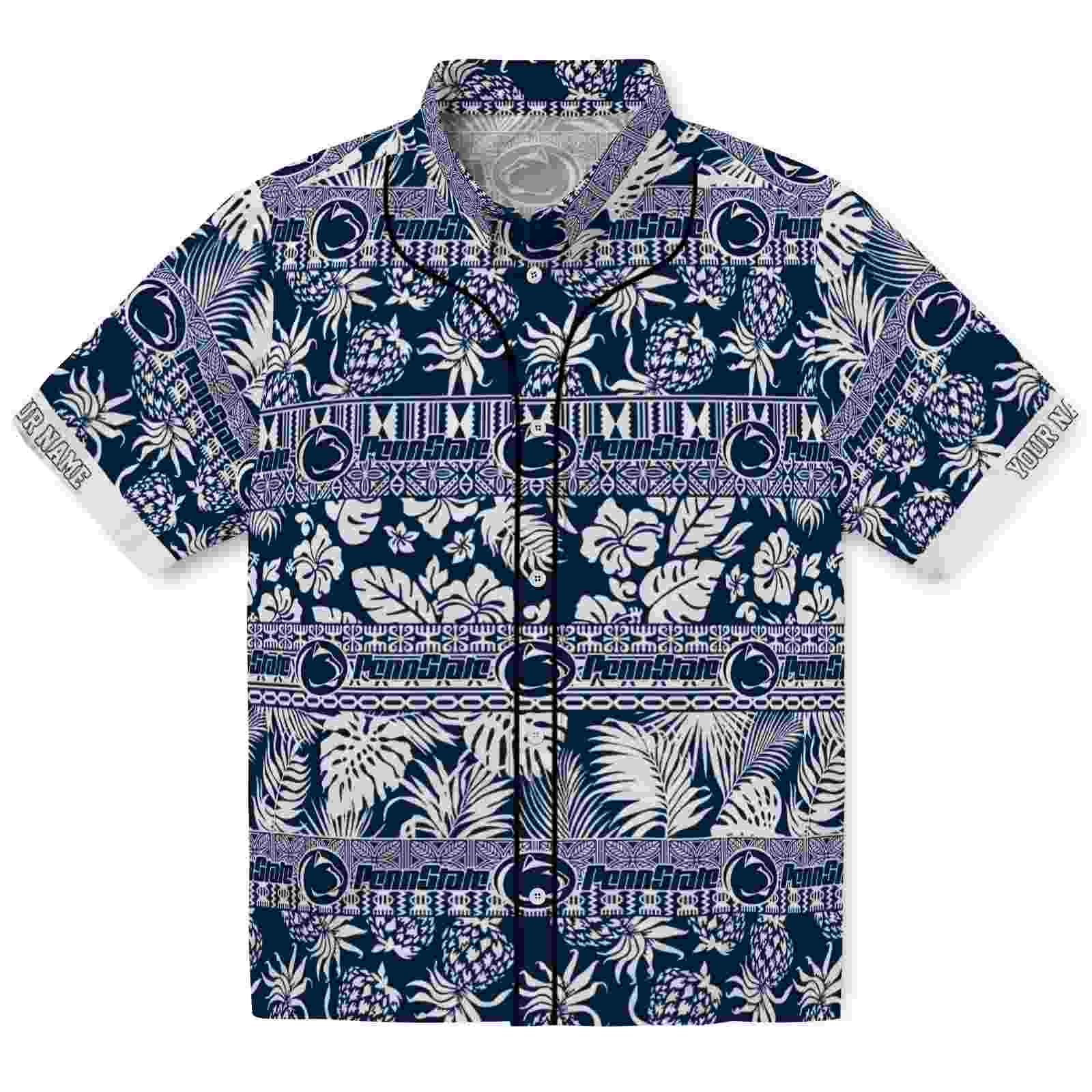 Keptsake Customized Penn State Nittany Lions Tribal Stripes Blue White Premium Hawaiian Shirt