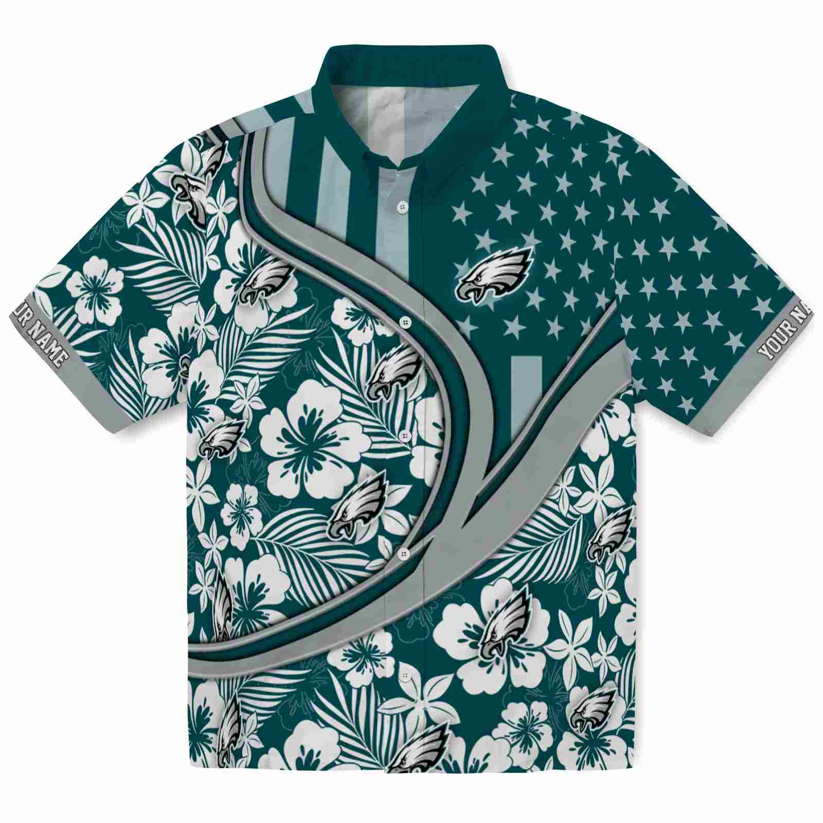 Keptsake Customized Philadelphia Eagles Floral Wave Green White Premium Hawaiian Shirt