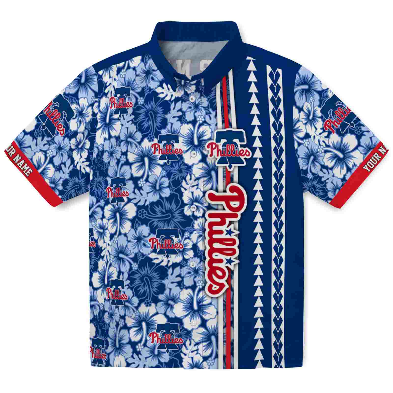 Keptsake Customized Philadelphia Phillies Hibiscus Arrows Blue White Premium Hawaiian Shirt