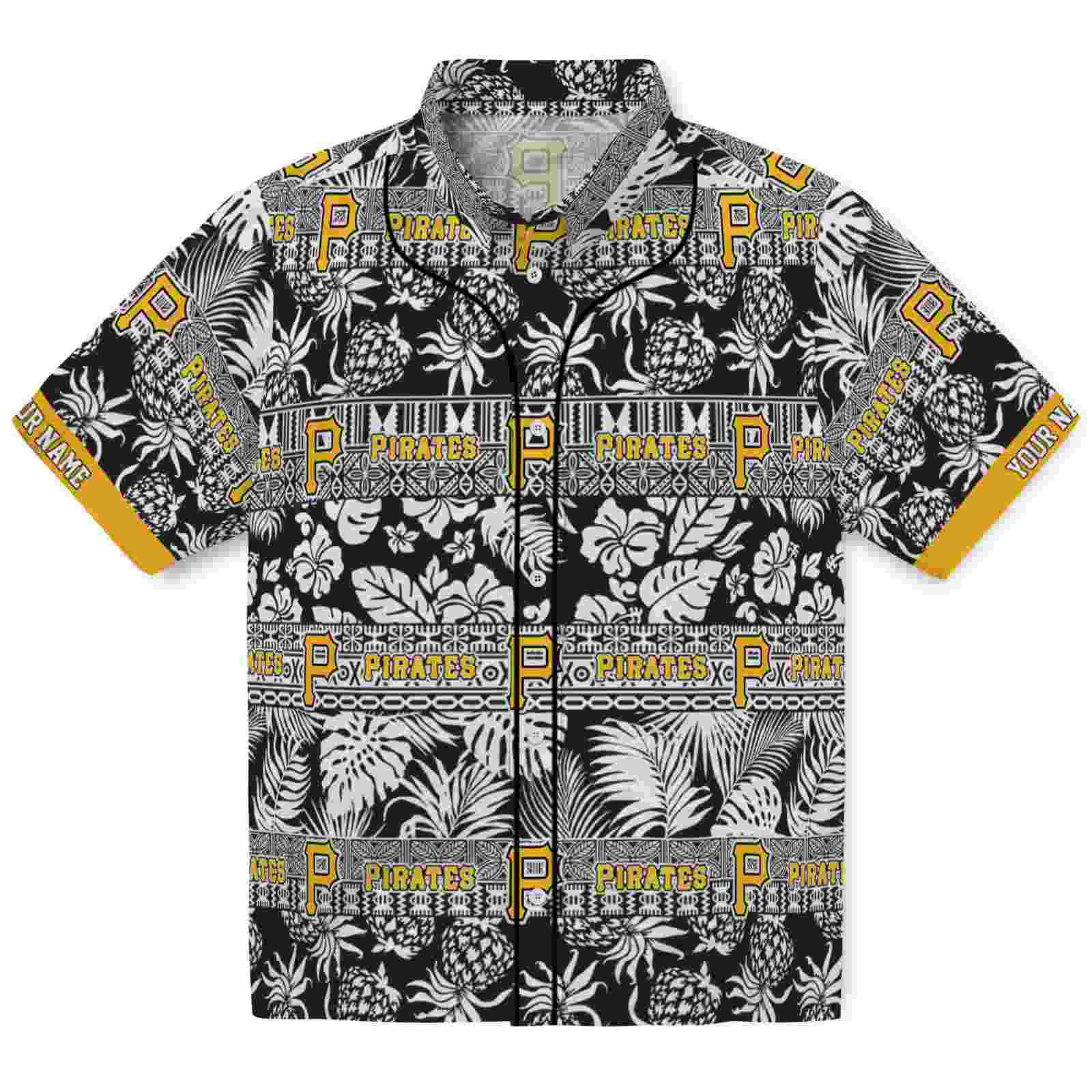 Keptsake Customized Pittsburgh Pirates Tribal Stripes Black White Premium Hawaiian Shirt