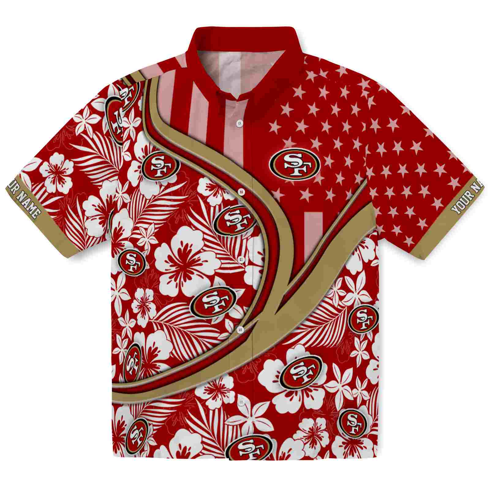 Keptsake Customized San Francisco 49ers Floral Wave Red White Premium Hawaiian Shirt