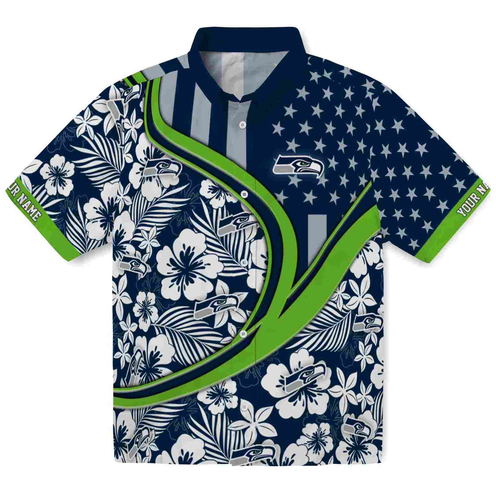 Keptsake Customized Seattle Seahawks Floral Wave Blue White Premium Hawaiian Shirt