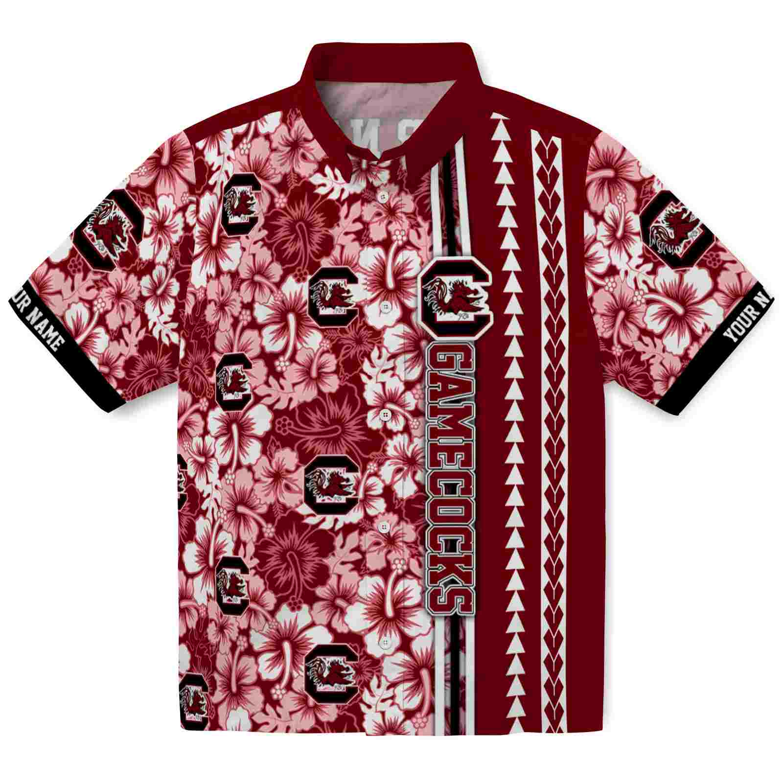Keptsake Customized South Carolina Gamecocks Hibiscus Arrows Garnet White Premium Hawaiian Shirt